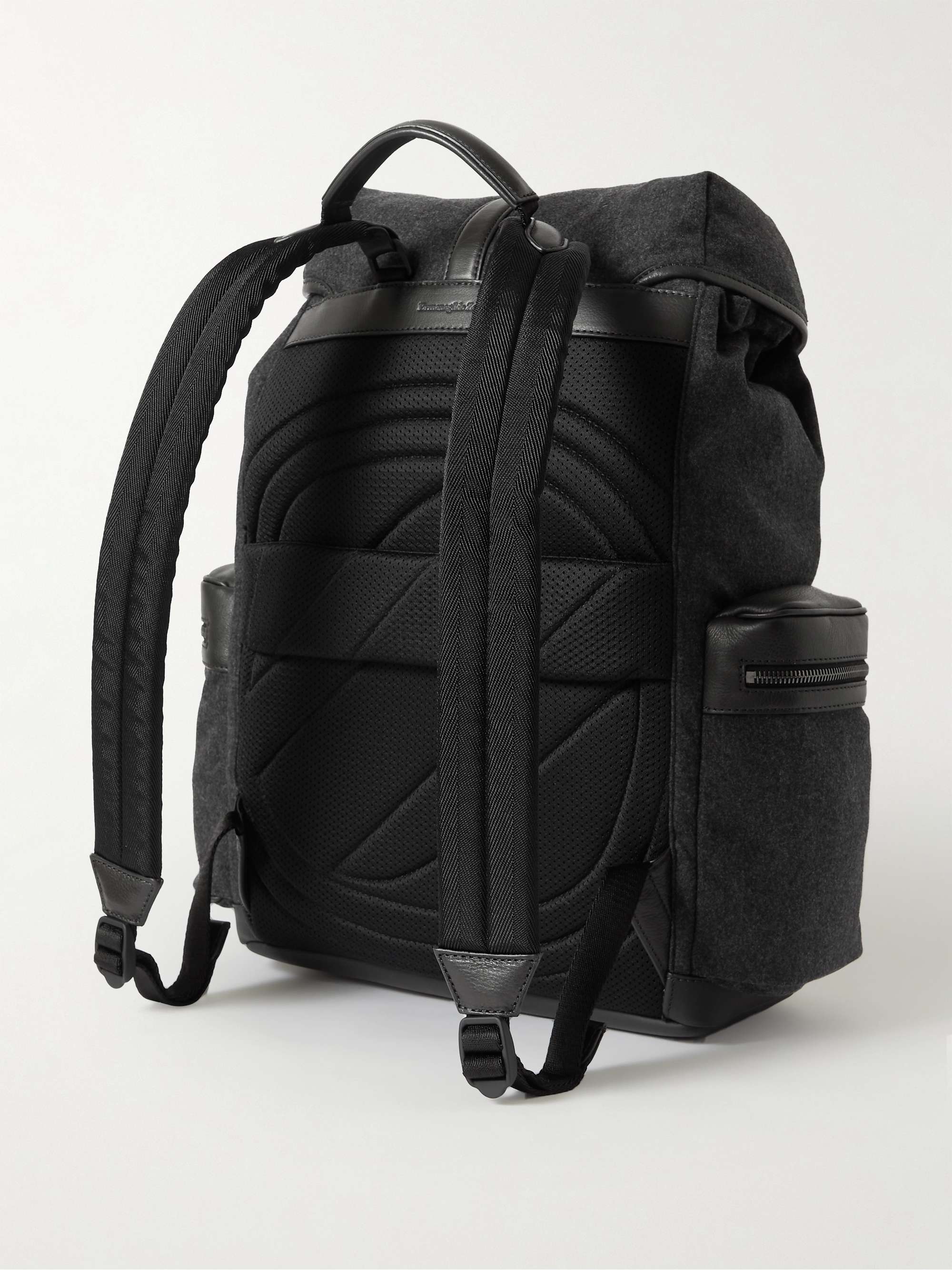 ZEGNA Leather-Trimmed Wool Backpack