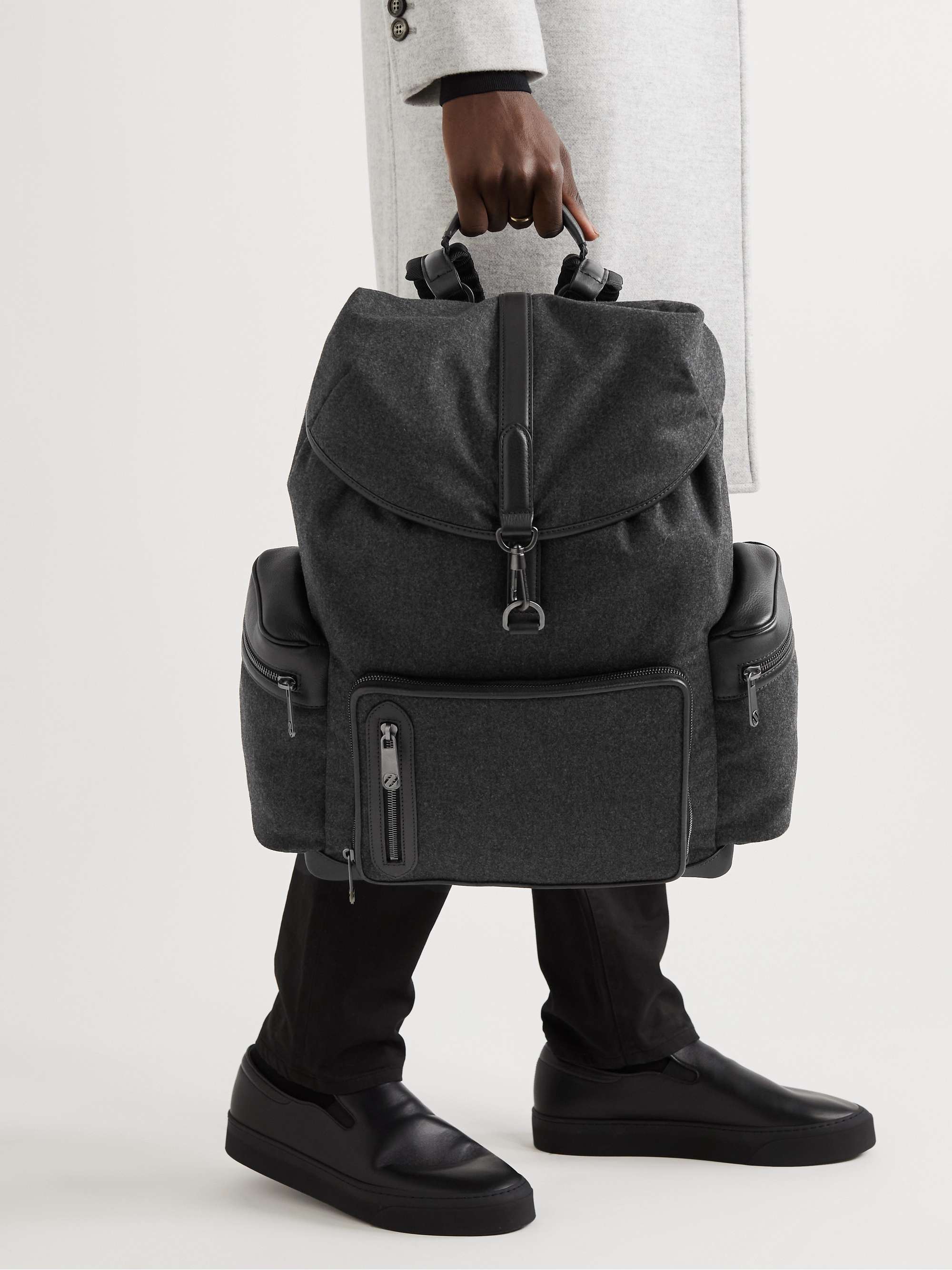 ZEGNA Leather-Trimmed Wool Backpack