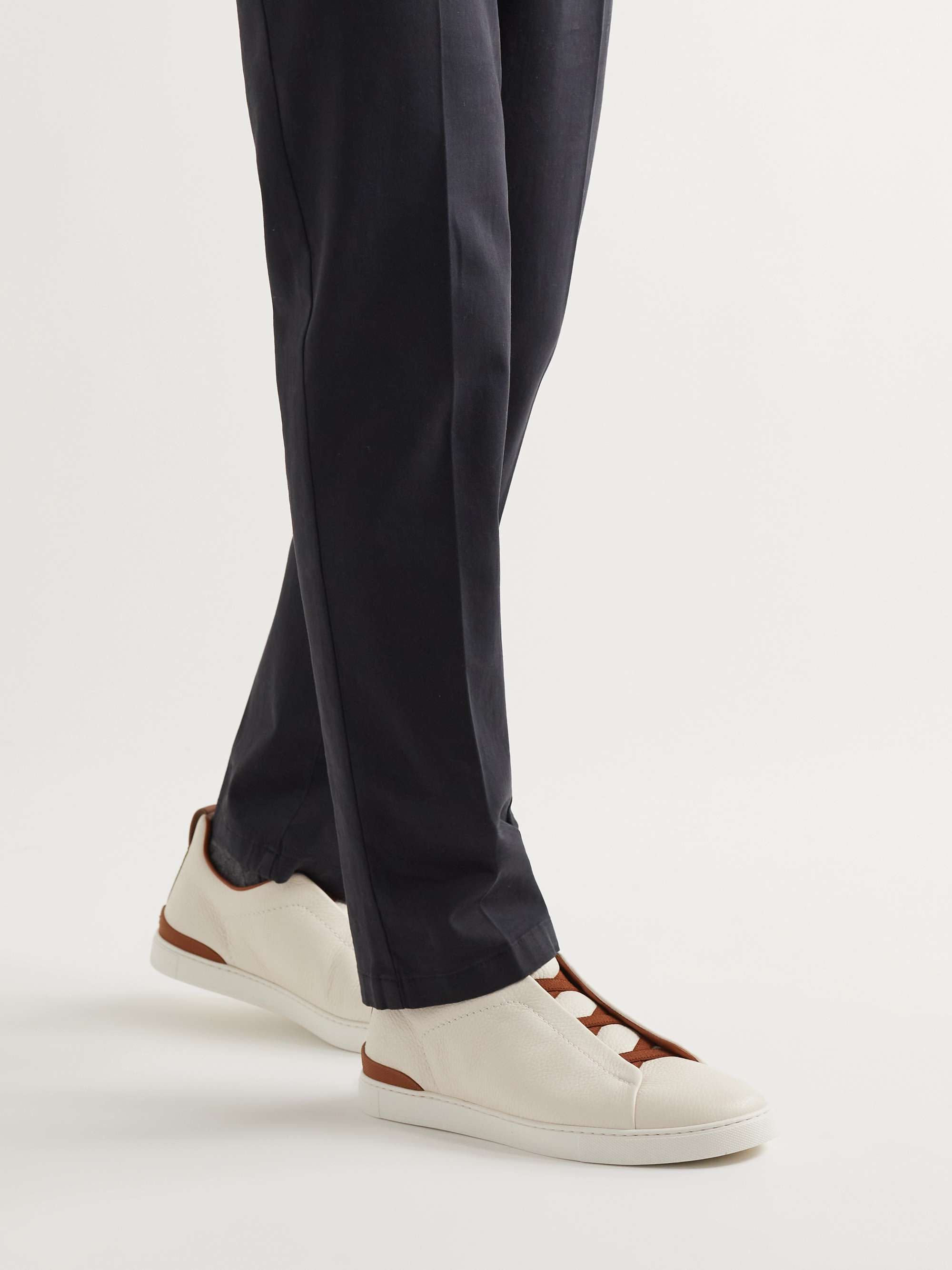 ZEGNA Triple Stitch Full-Grain Leather Sneakers