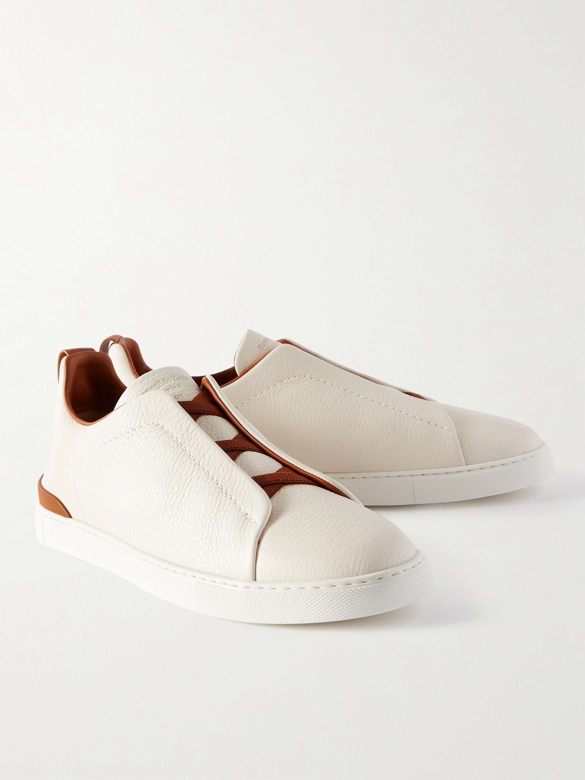 ZEGNA Triple Stitch Full-Grain Leather Sneakers