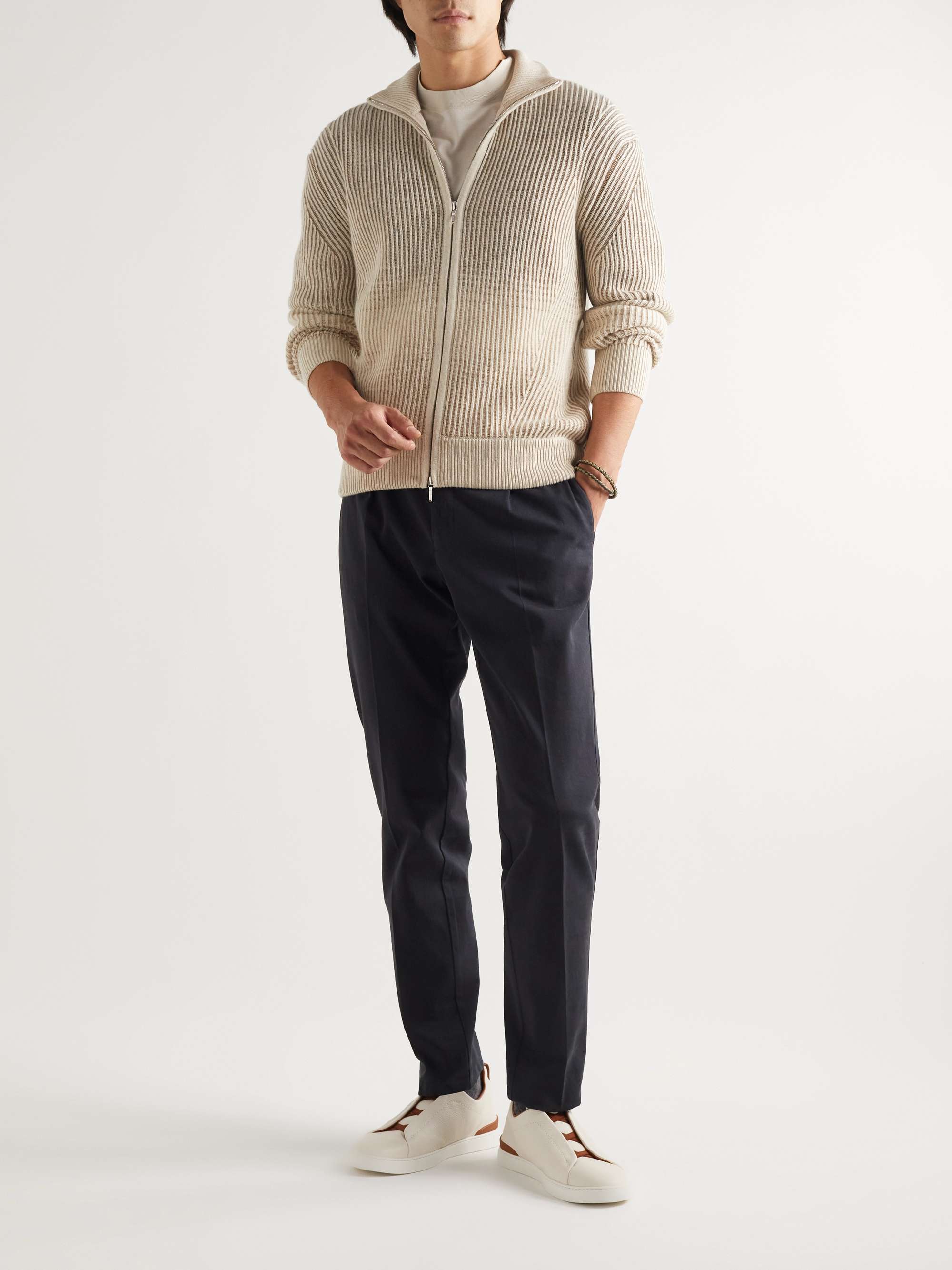 ZEGNA Triple Stitch Full-Grain Leather Sneakers