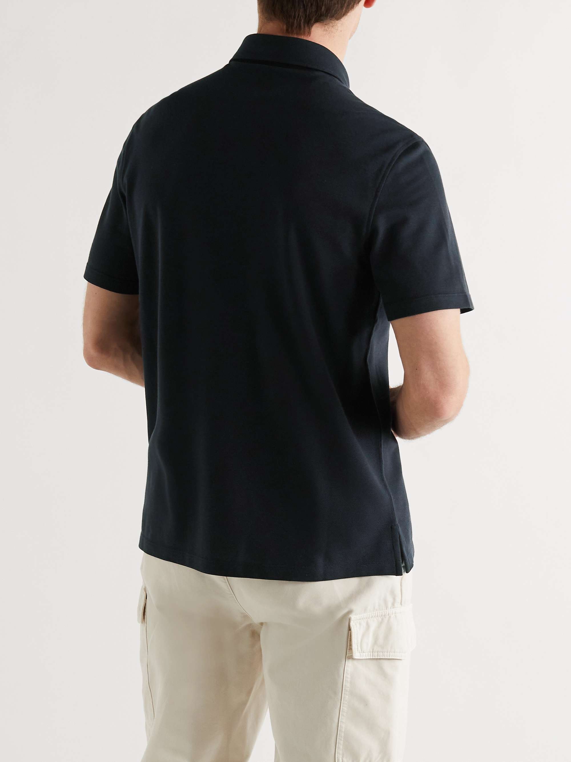 ZEGNA Suede-Trimmed Cotton-Piqué Polo Shirt