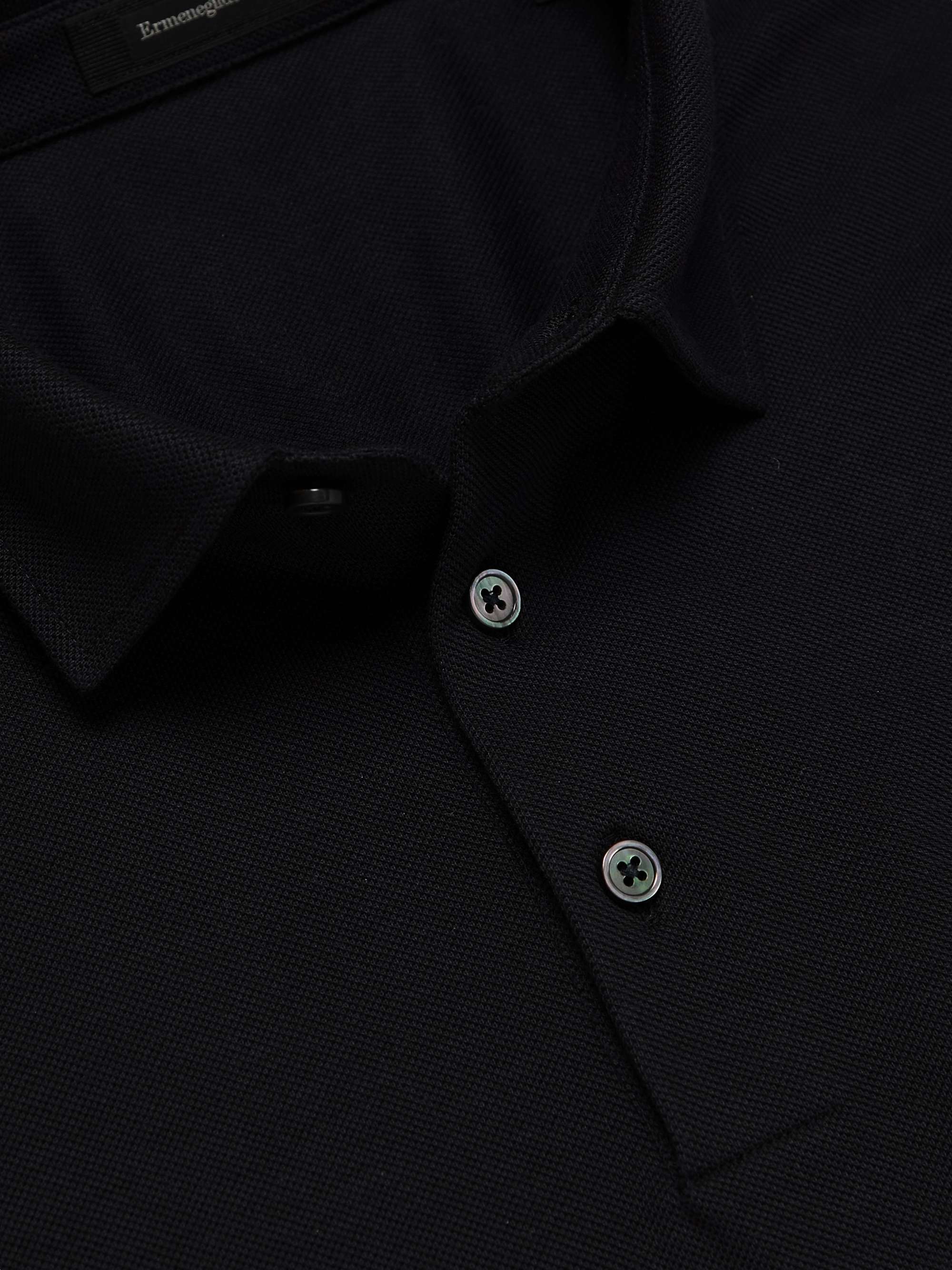 ZEGNA Suede-Trimmed Cotton-Piqué Polo Shirt