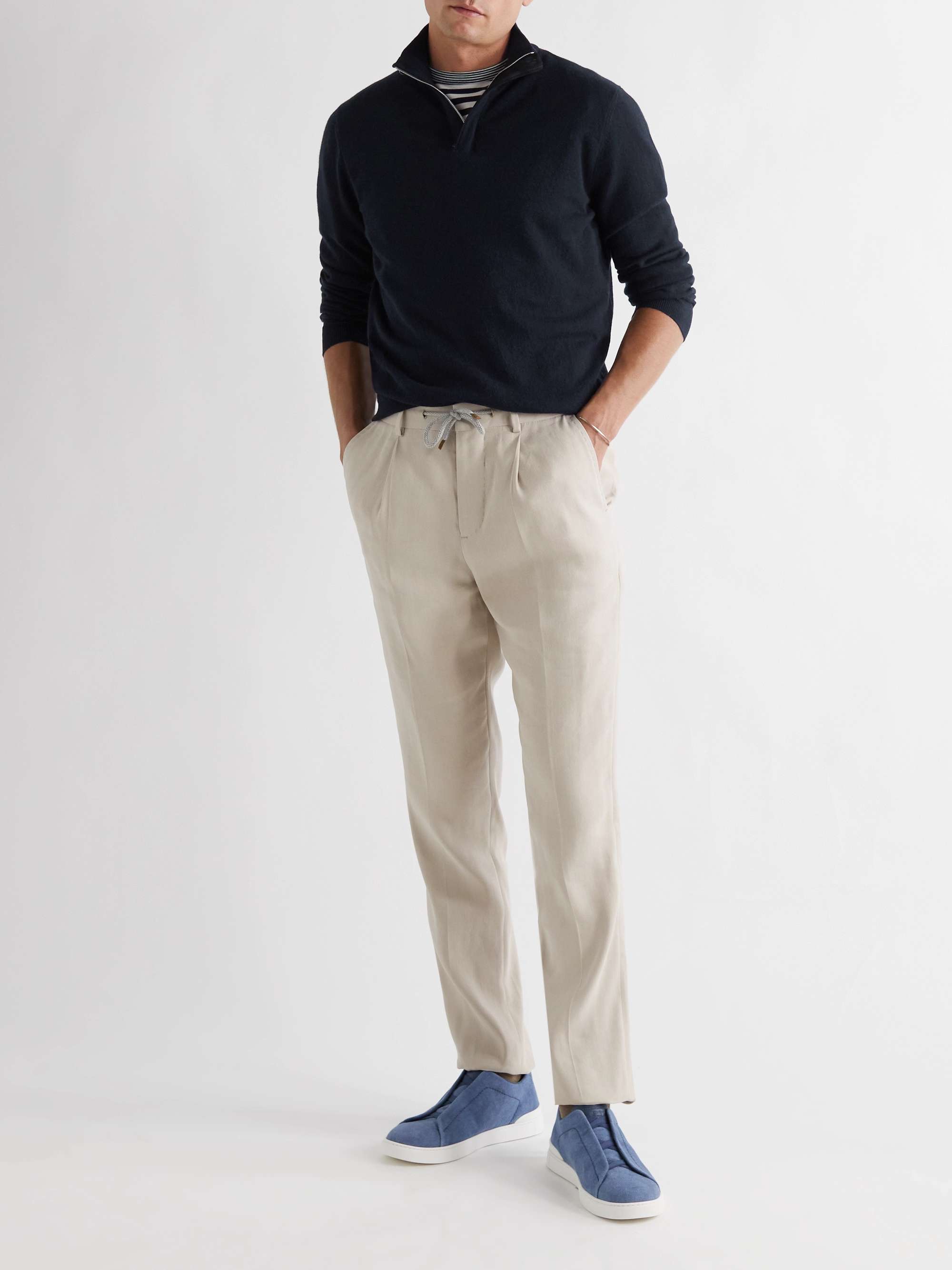 ZEGNA Slim-Fit Cashmere Half-Zip Mock-Neck Sweater