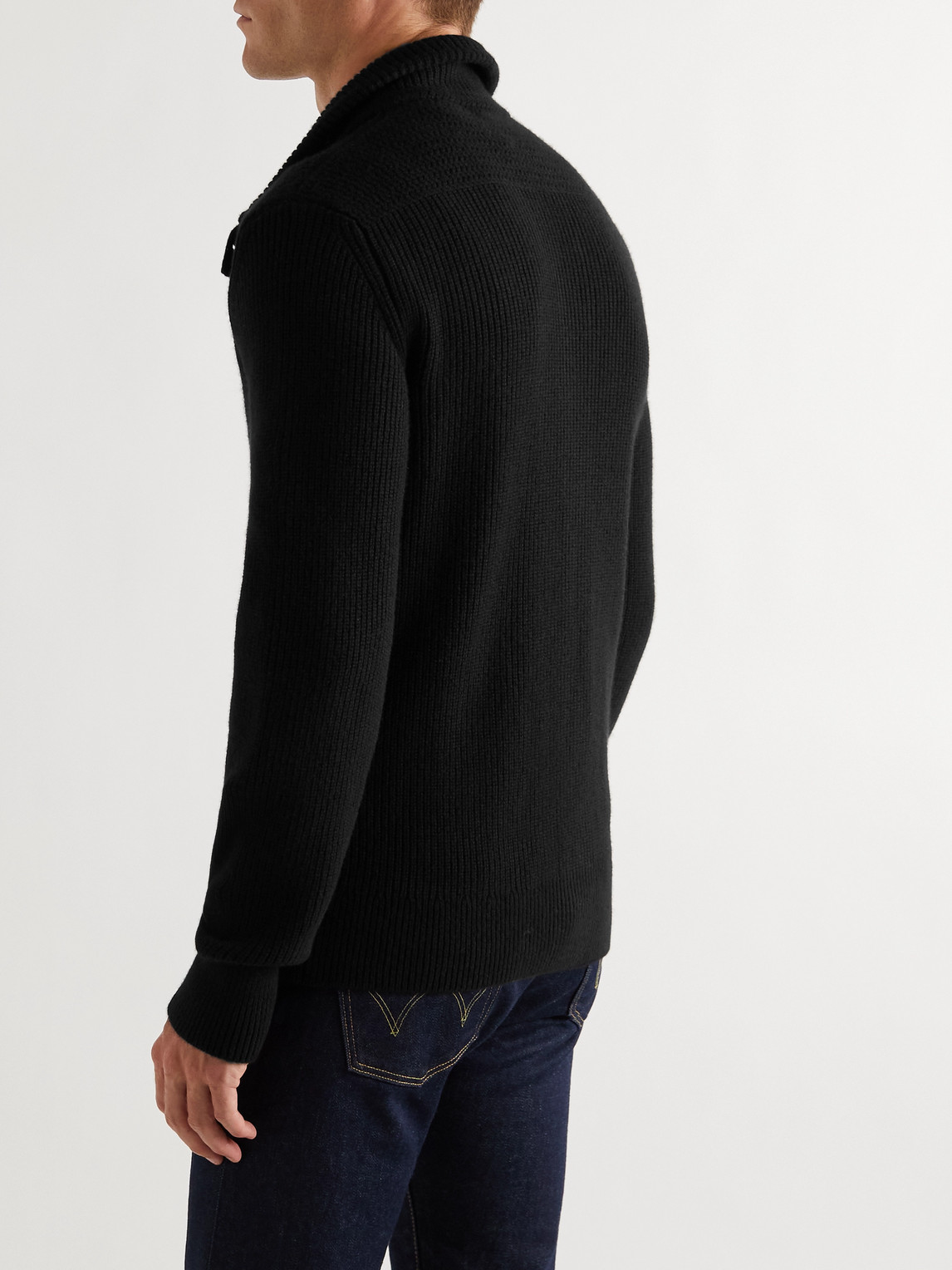 Shop Tom Ford Ribbed Cashmere Cardigan In Black