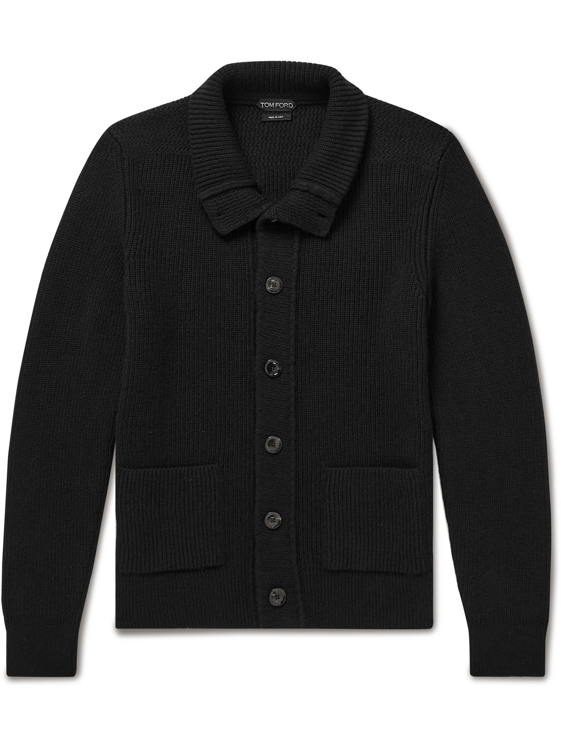 Tom Ford Ribbed Cashmere Cardigan In Black