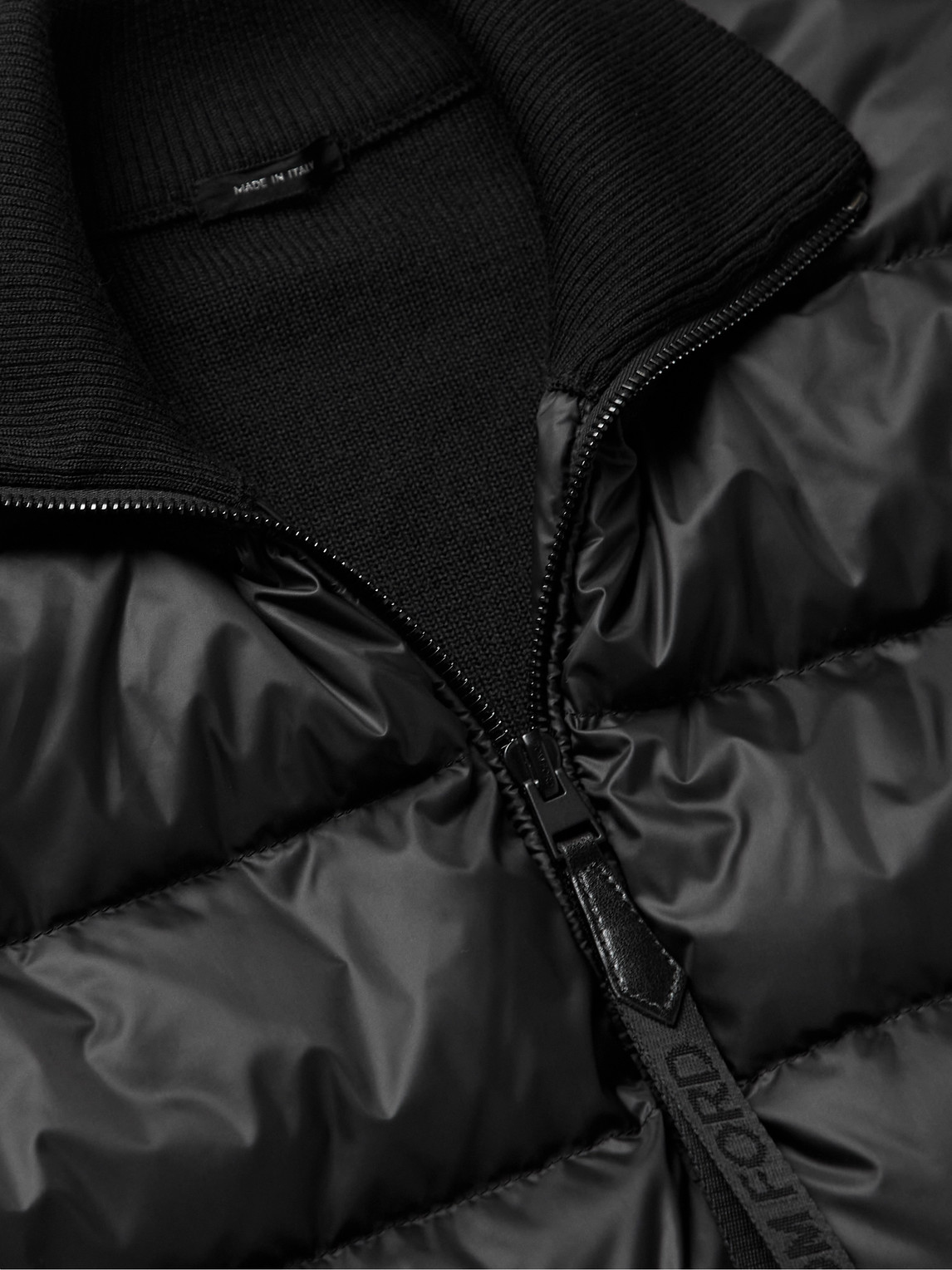 Shop Tom Ford Slim-fit Leather-trimmed Ribbed Wool And Quilted Shell Down Jacket In Black