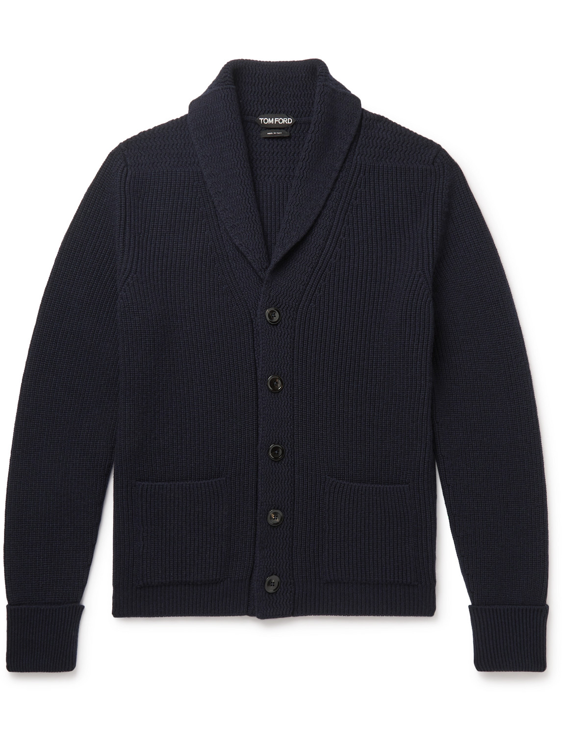 Tom Ford Shawl-collar Ribbed Cashmere Cardigan In Blue