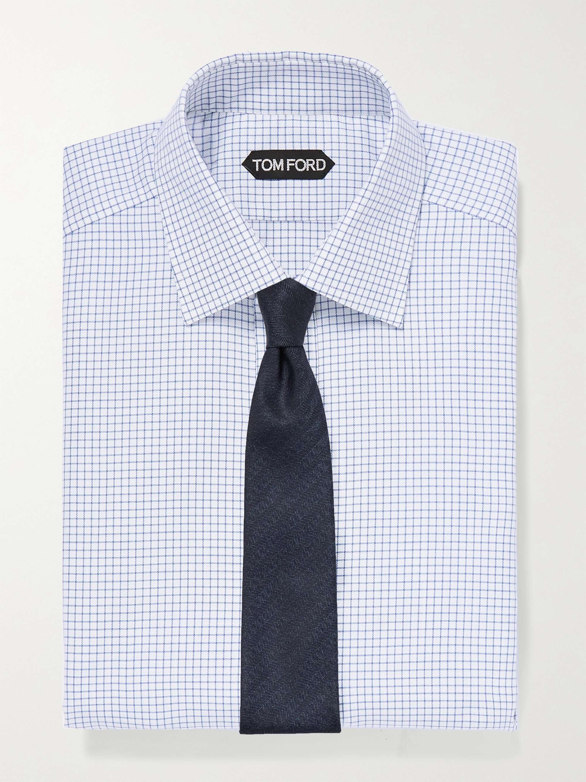TOM FORD Slim-Fit Cutaway-Collar Checked Cotton Shirt