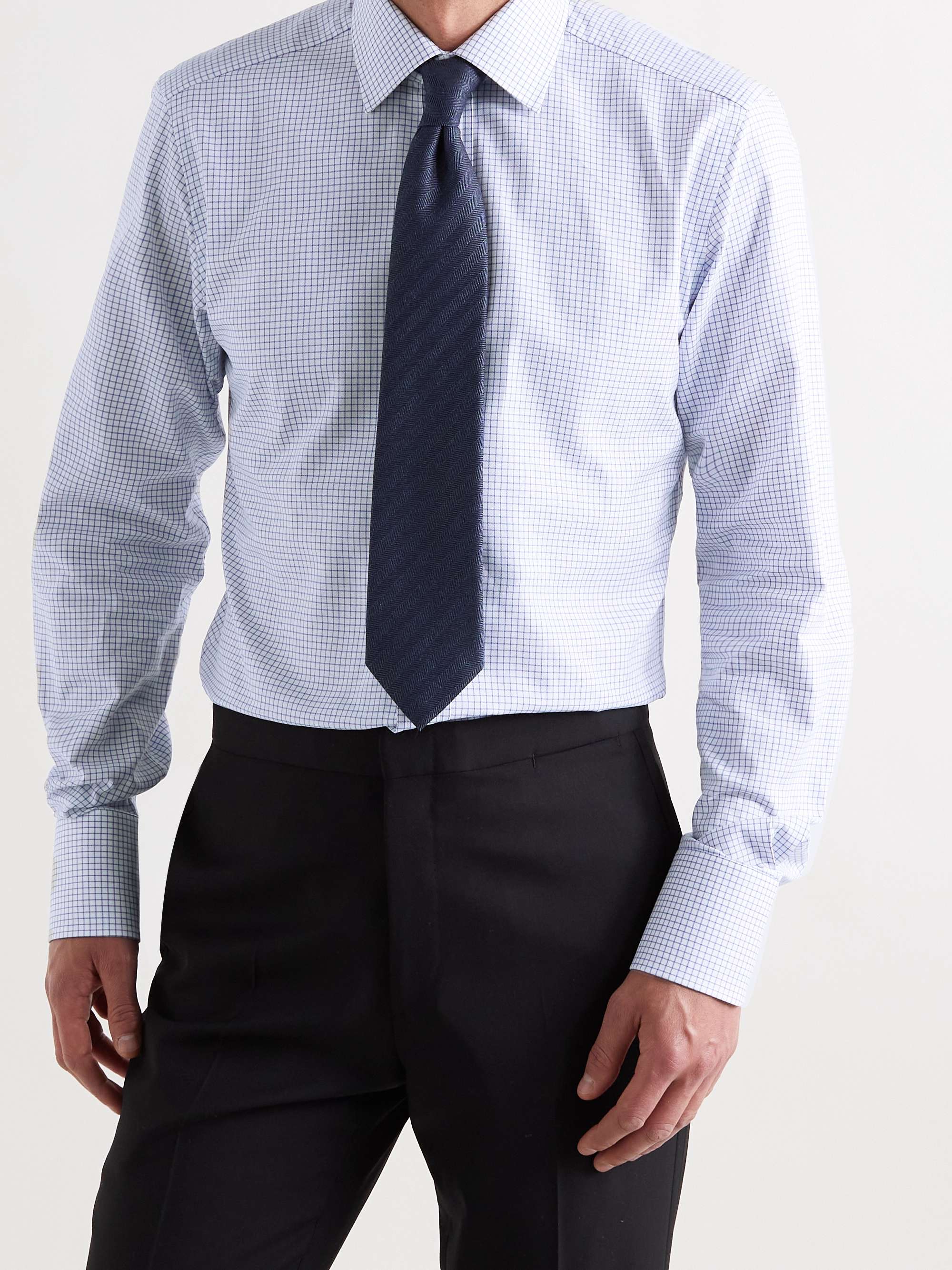TOM FORD Slim-Fit Cutaway-Collar Checked Cotton Shirt