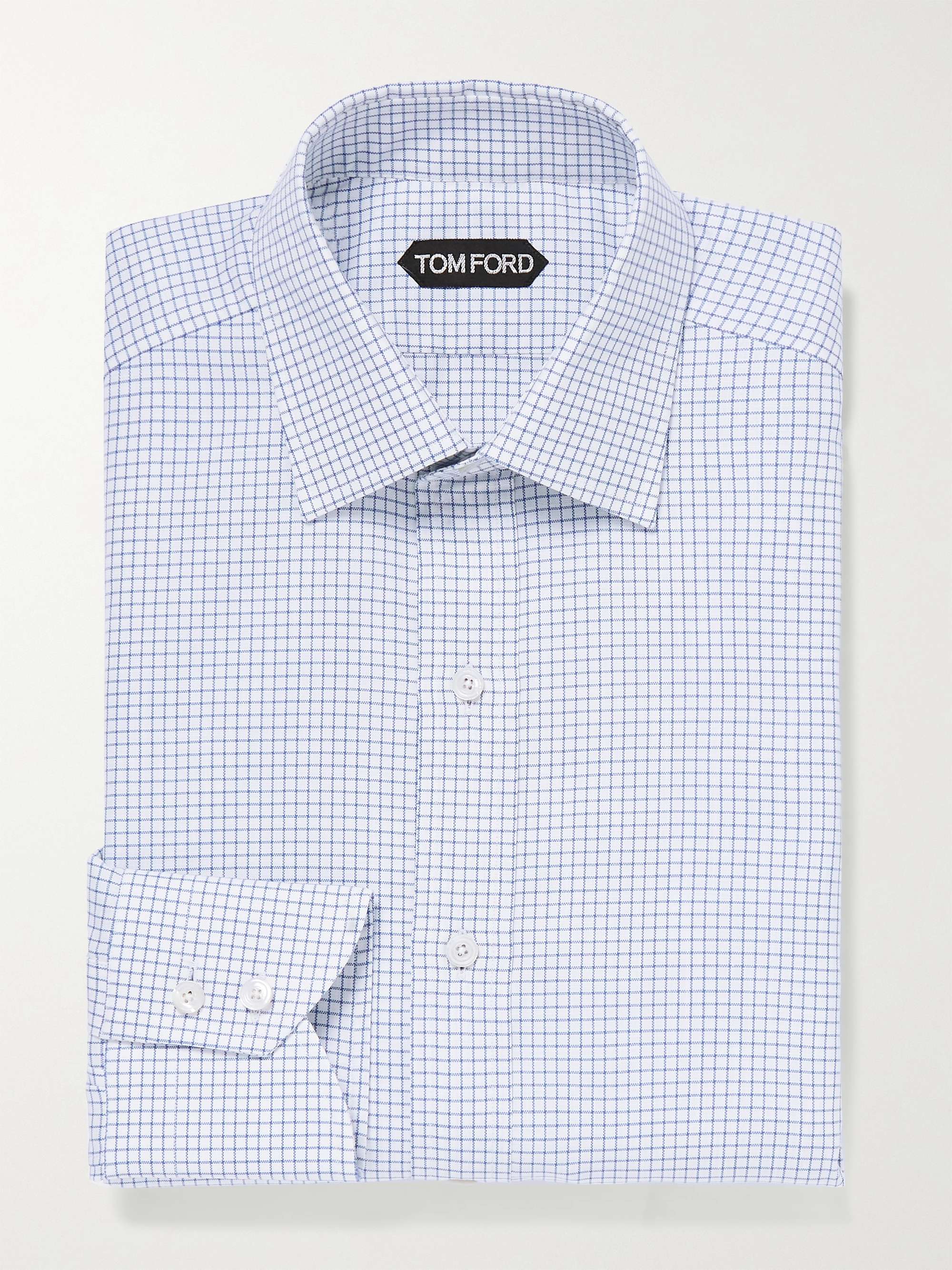TOM FORD Slim-Fit Cutaway-Collar Checked Cotton Shirt