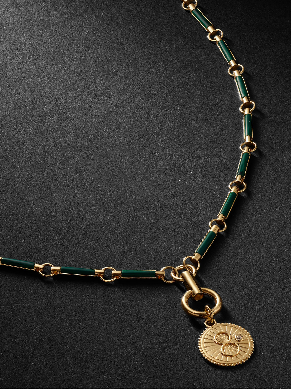 Foundrae Karma 18-karat Gold, Malachite And Diamond Necklace In Green