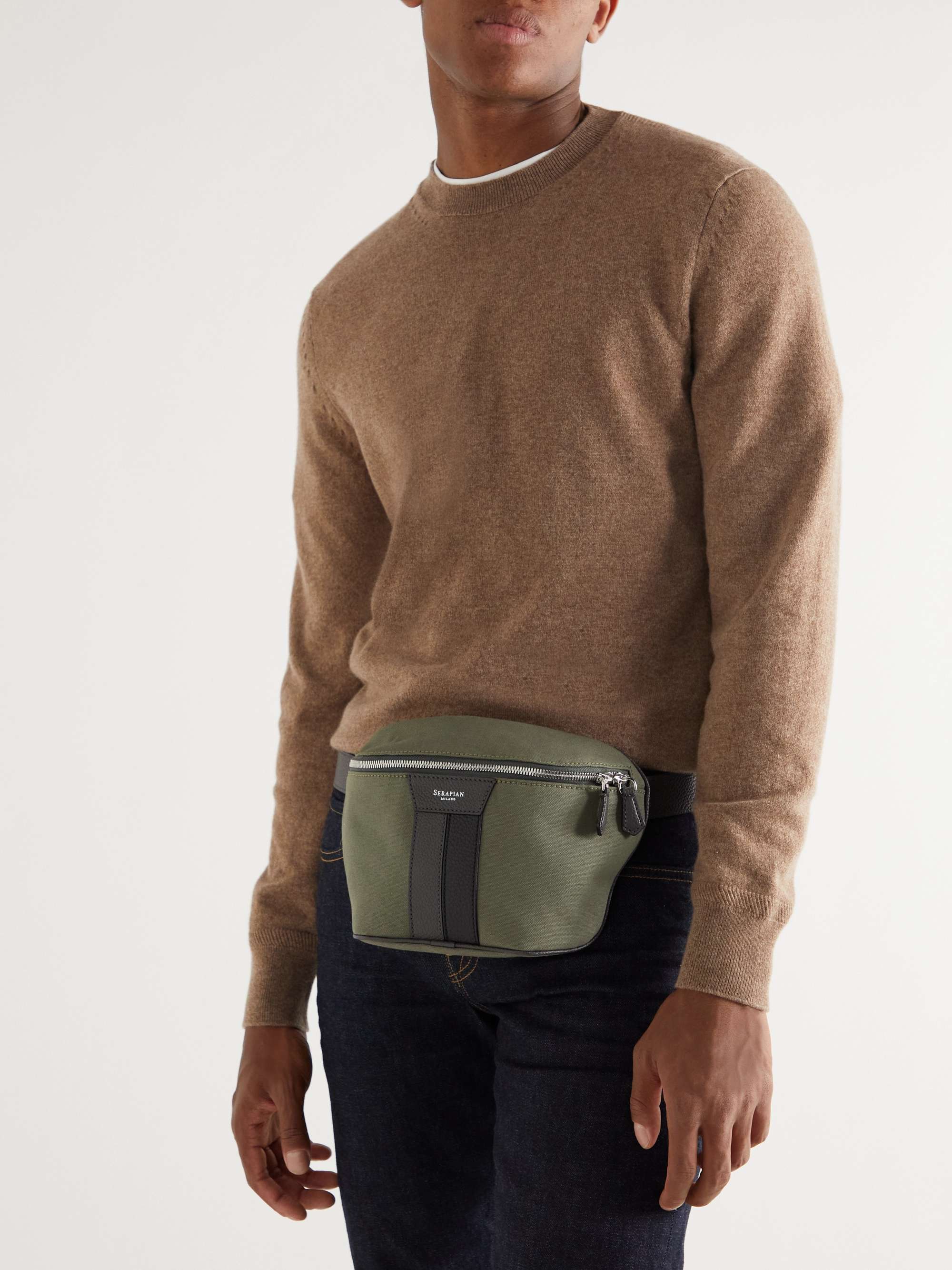 SERAPIAN Leather-Trimmed Canvas Belt Bag