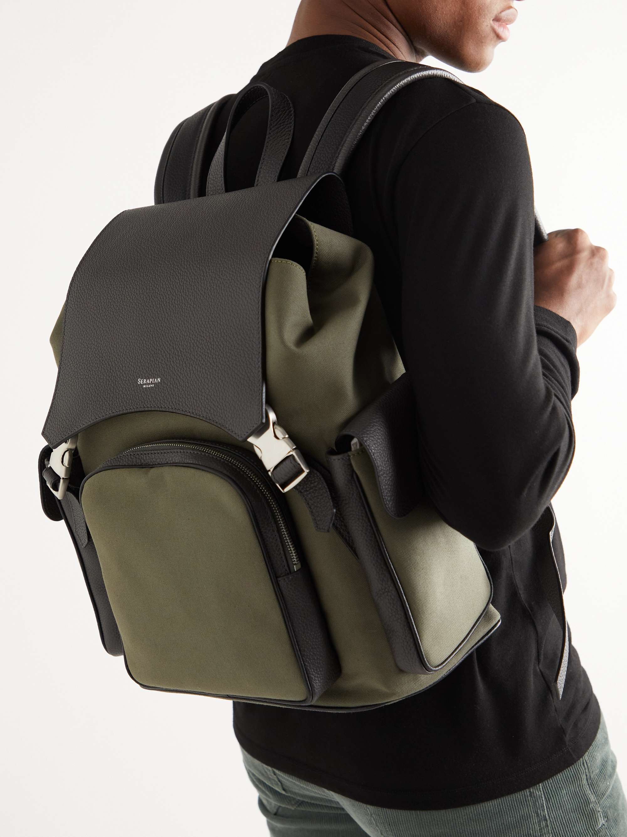 SERAPIAN Leather-Panelled Canvas Backpack
