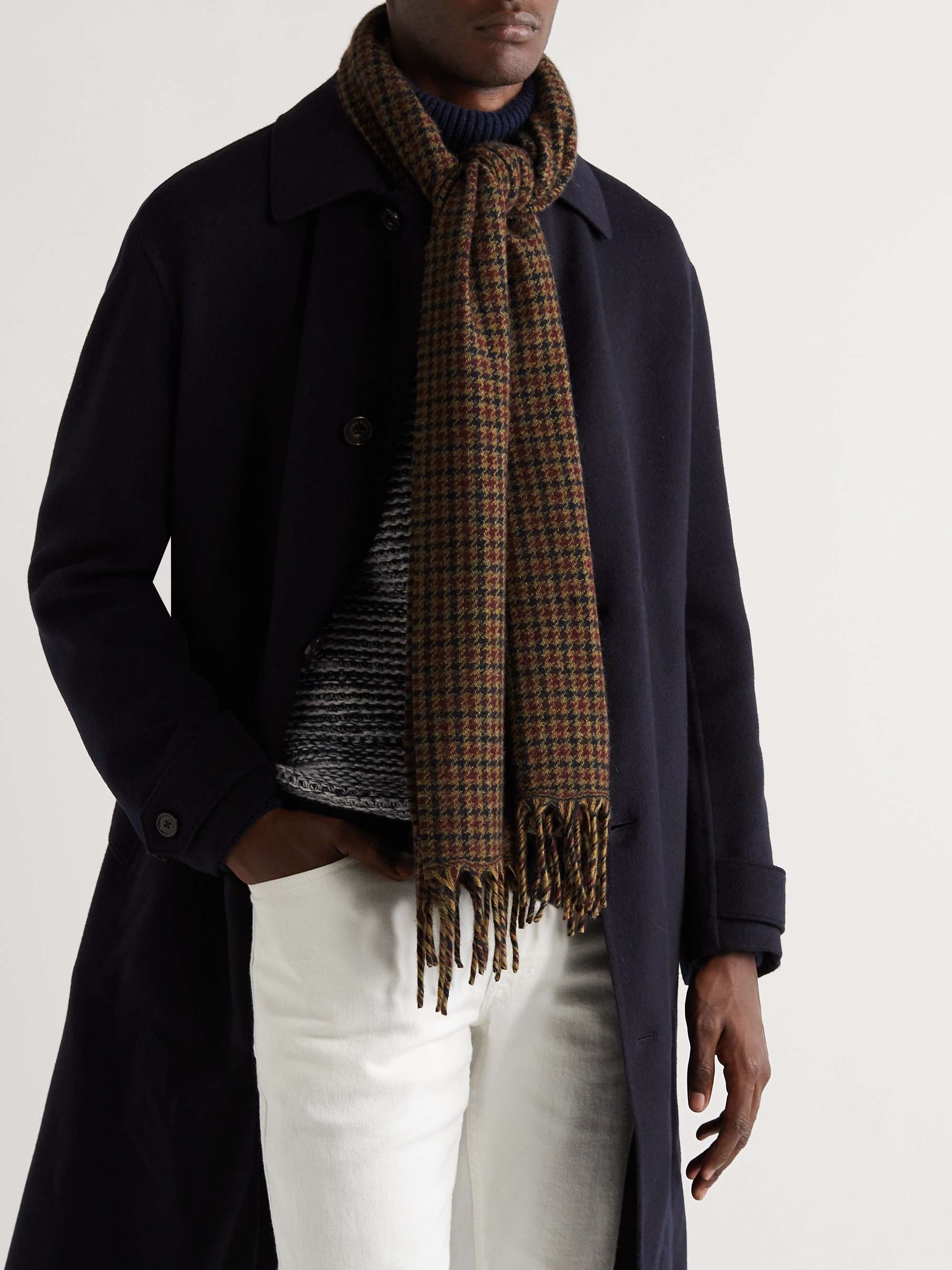 LORO PIANA Fringed Houndstooth Cashmere Scarf