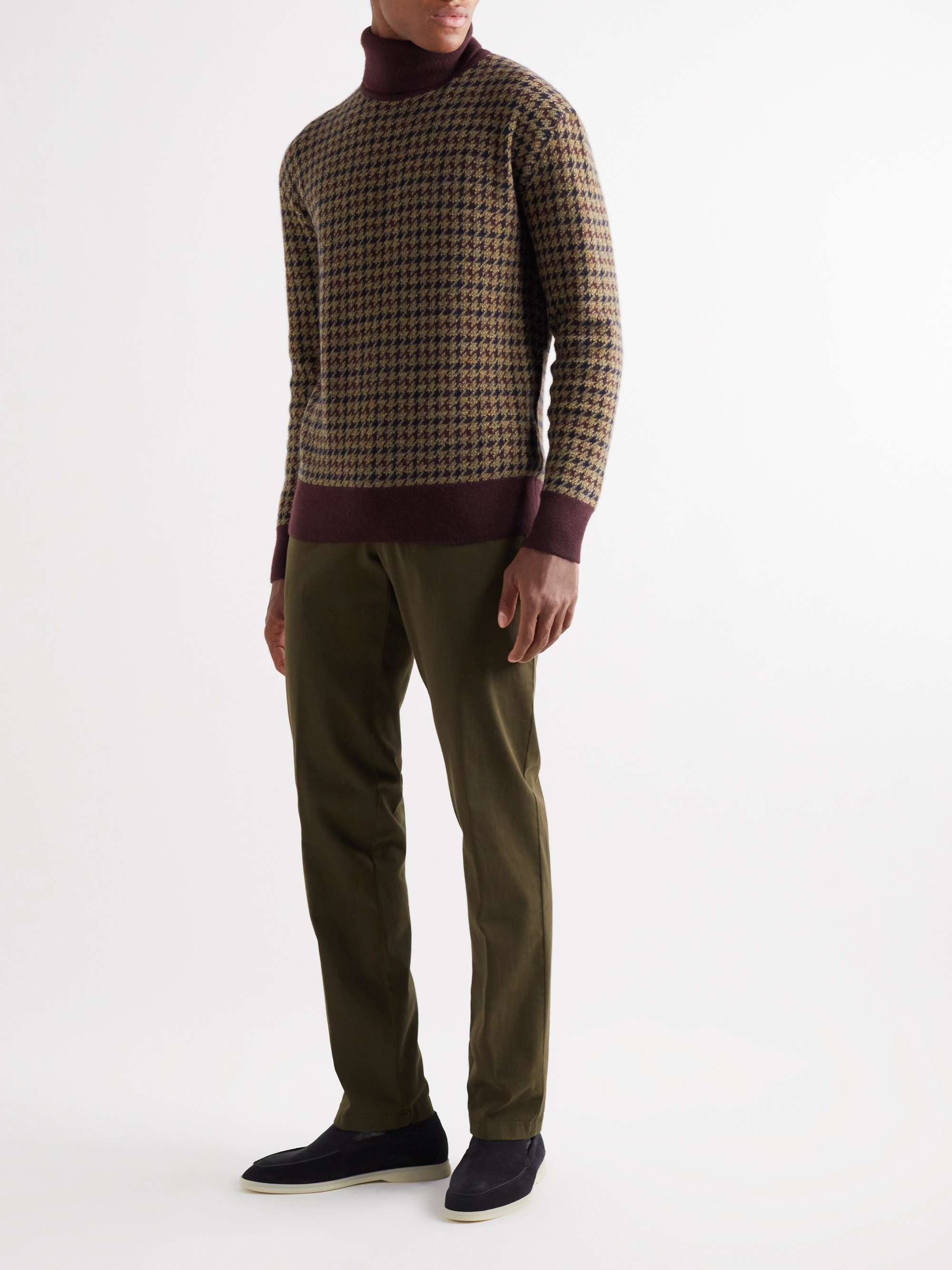 LORO PIANA Dolcevita Houndstooth Cashmere and Silk-Blend Rollneck Sweater