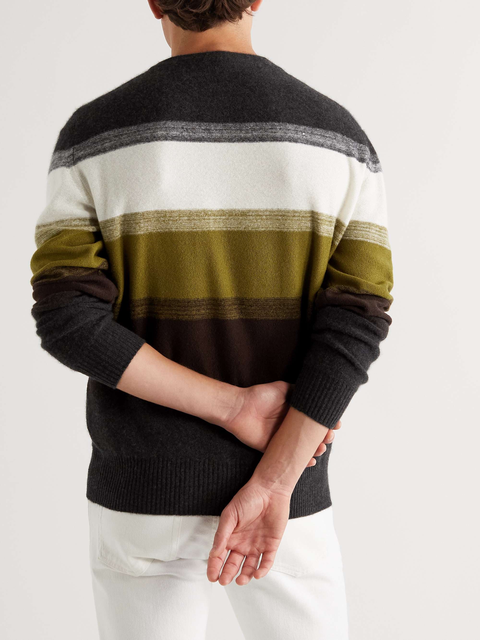 LORO PIANA Glenshell Striped Cashmere and Silk-Blend Sweater