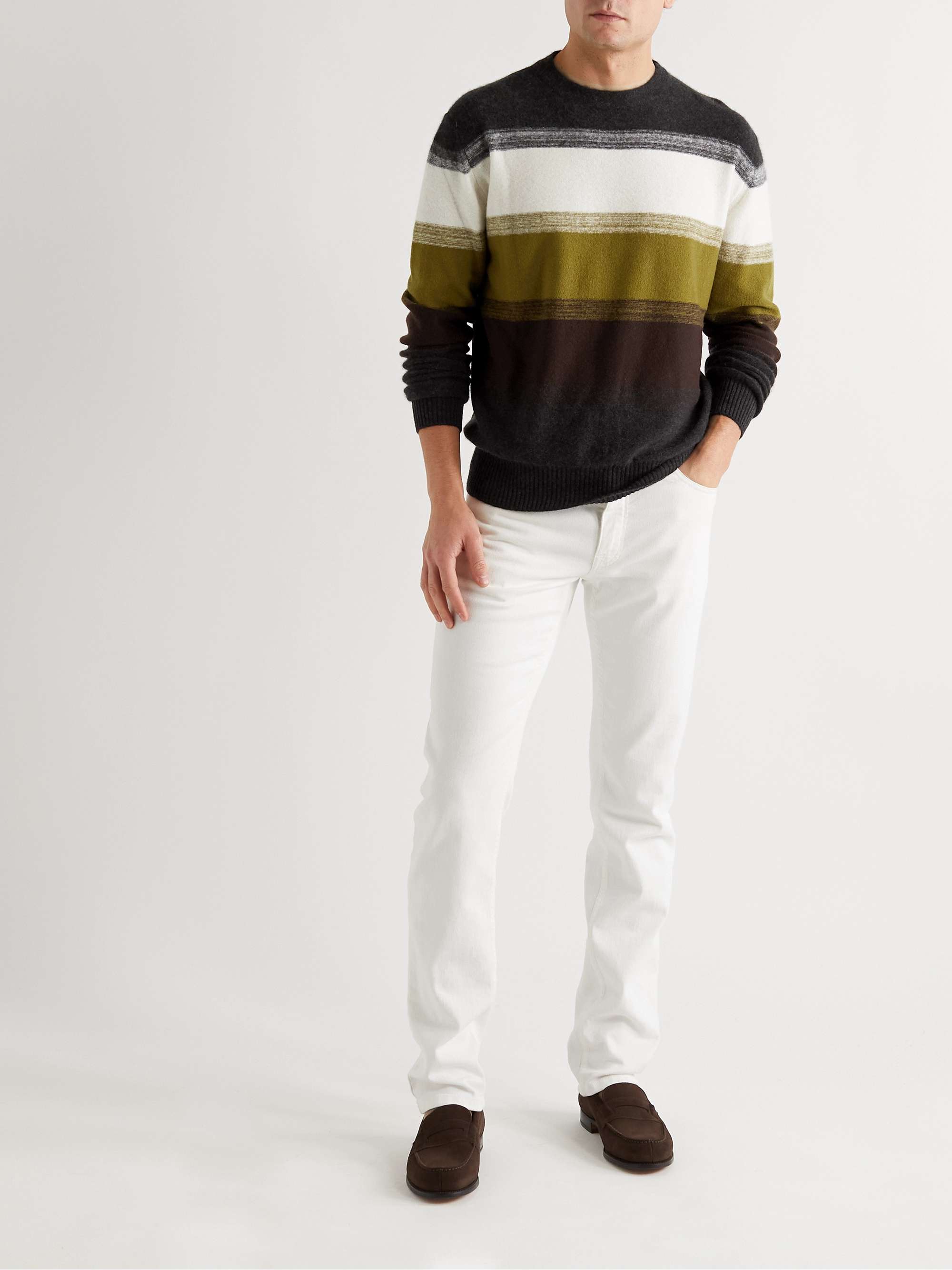 LORO PIANA Glenshell Striped Cashmere and Silk-Blend Sweater