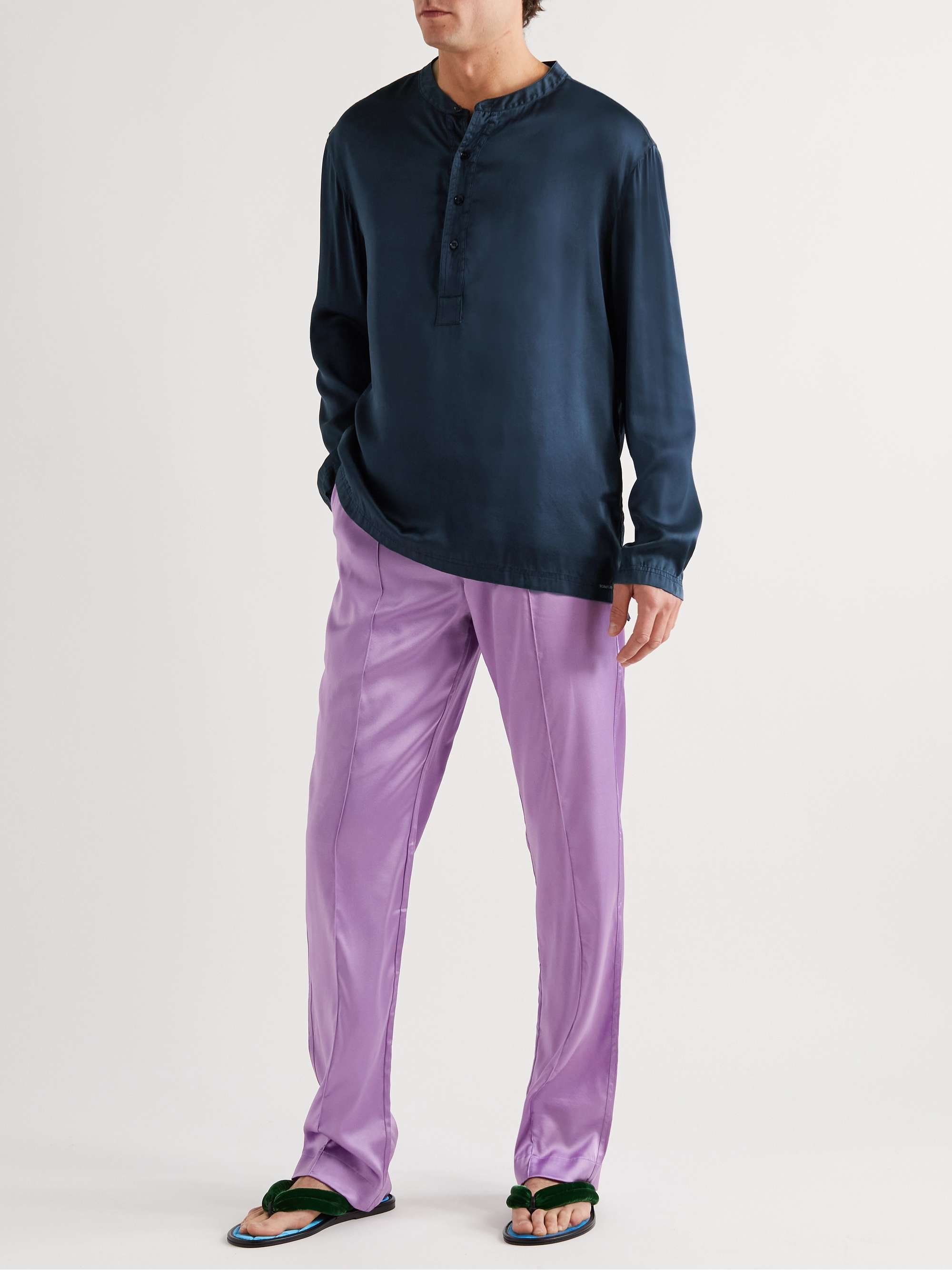 TOM FORD Stretch-Silk Satin Henley Pyjama Top