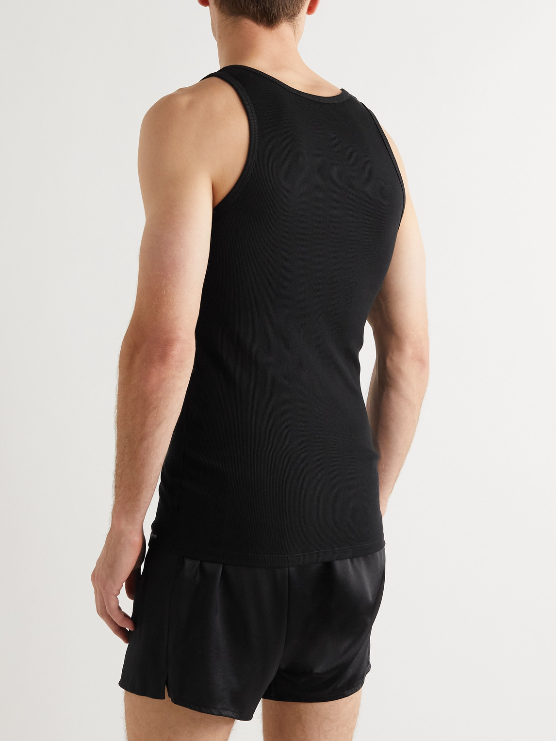Shop Tom Ford Ribbed Cotton And Modal-blend Tank Top In Black