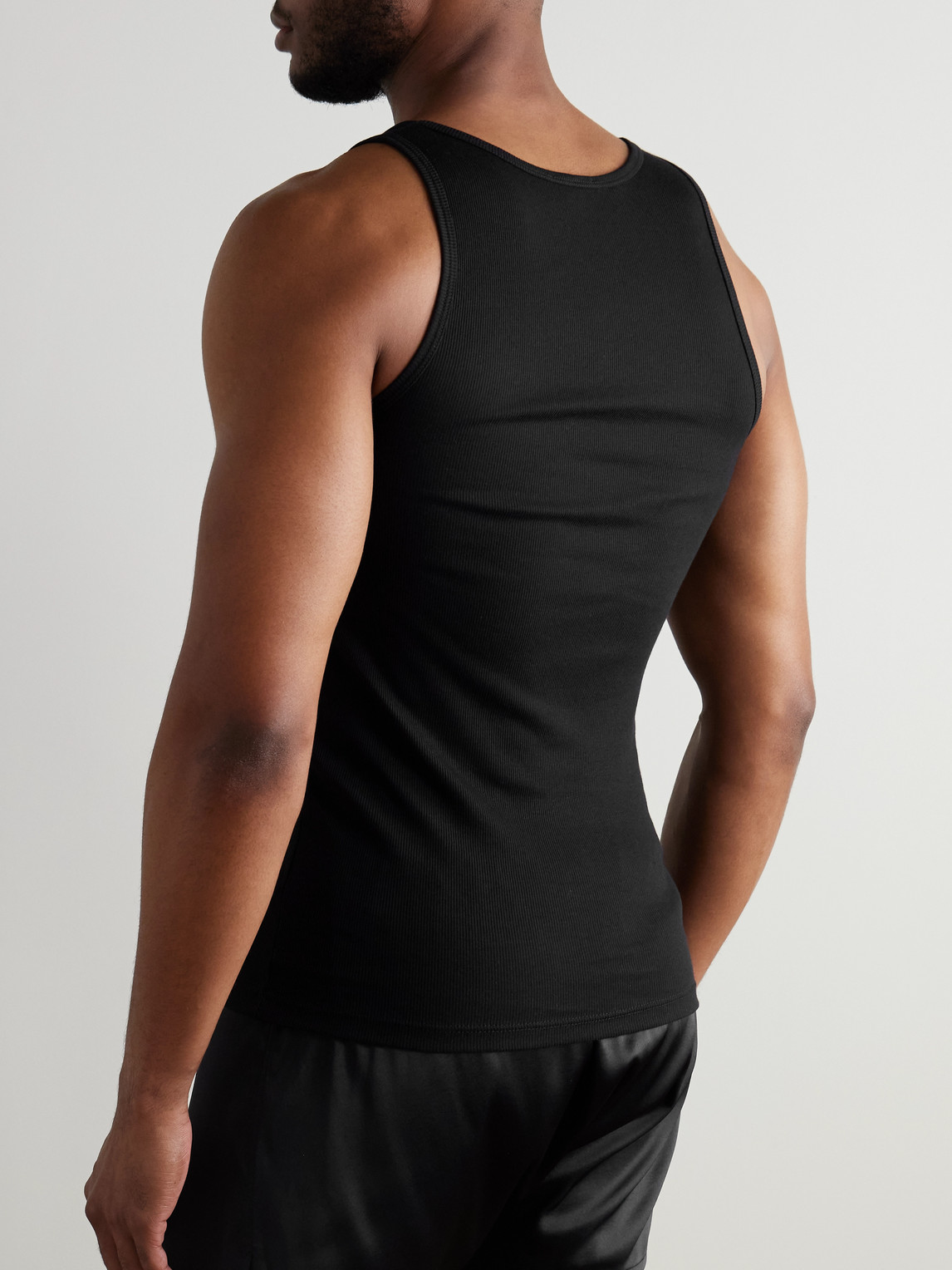 Shop Tom Ford Ribbed Cotton And Modal-blend Tank Top In Black