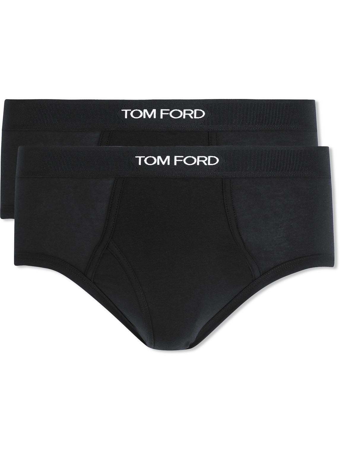 Tom Ford Black Briefs With Logged Waistband In Cotton Stretch In Black