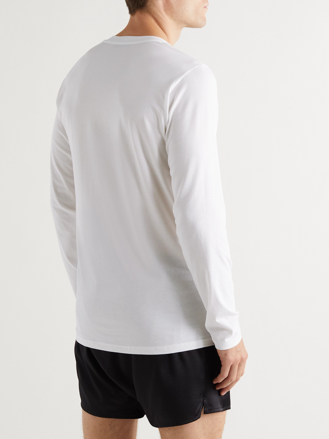 Tom Ford White Crewneck T-shirt With Tf Embroidery In Lyocell And Cotton Blend Man In White
