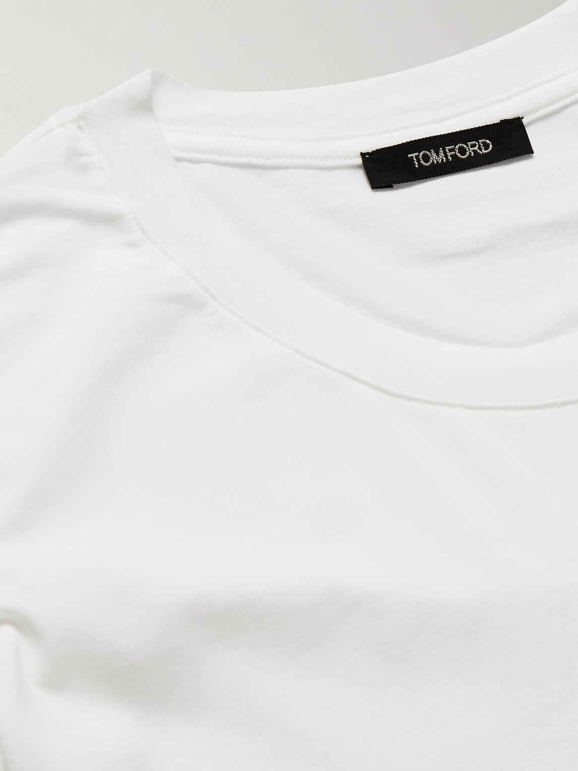 Tom Ford White Crewneck T-shirt With Tf Embroidery In Lyocell And Cotton Blend Man In White
