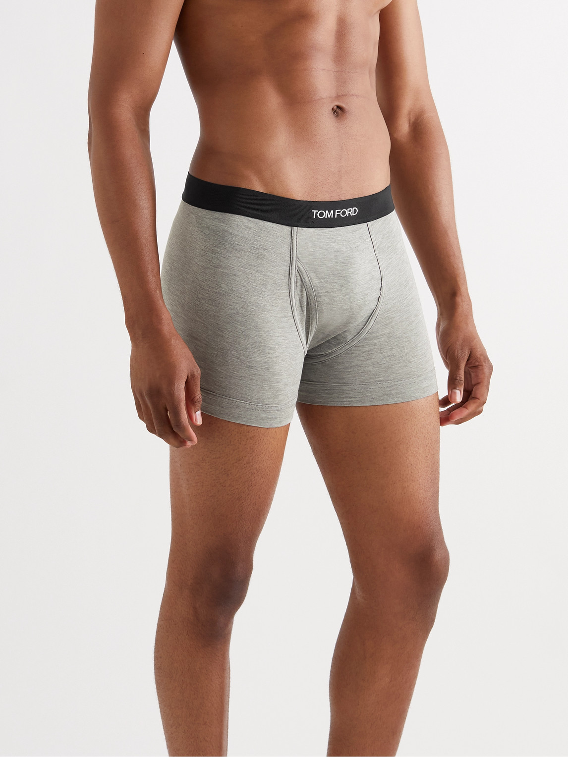 Shop Tom Ford Two-pack Stretch Cotton And Modal-blend Boxer Briefs In Gray