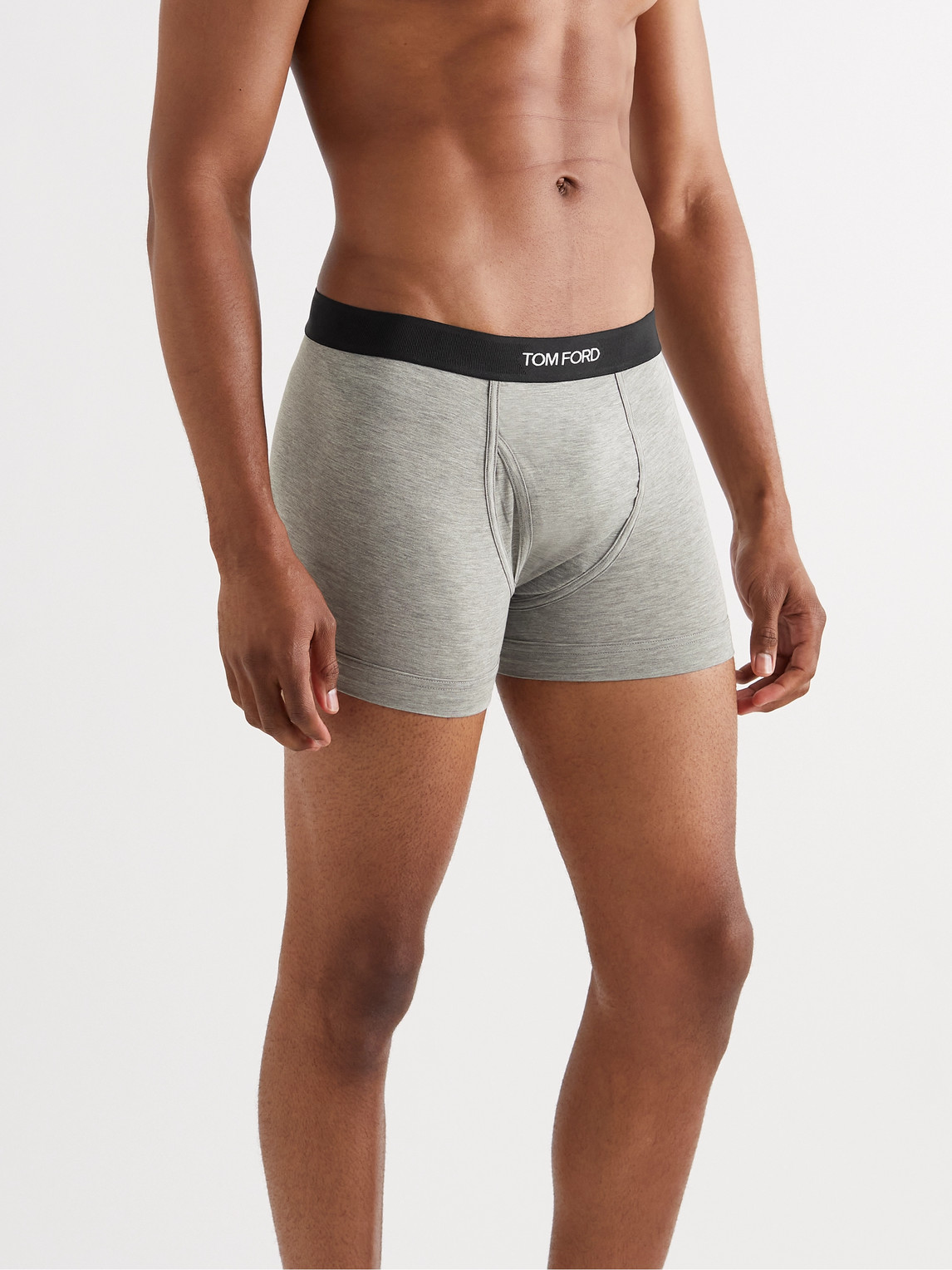 Tom Ford Mens Grey Branded-waistband Fitted Pack Of Two Stretch-cotton Briefs L In Gray