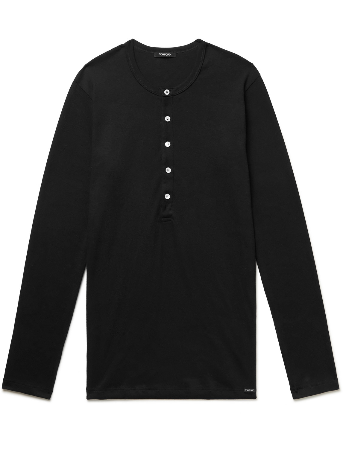 Tom Ford Henley-neck Long-sleeved Jersey T-shirt Clothing In Black