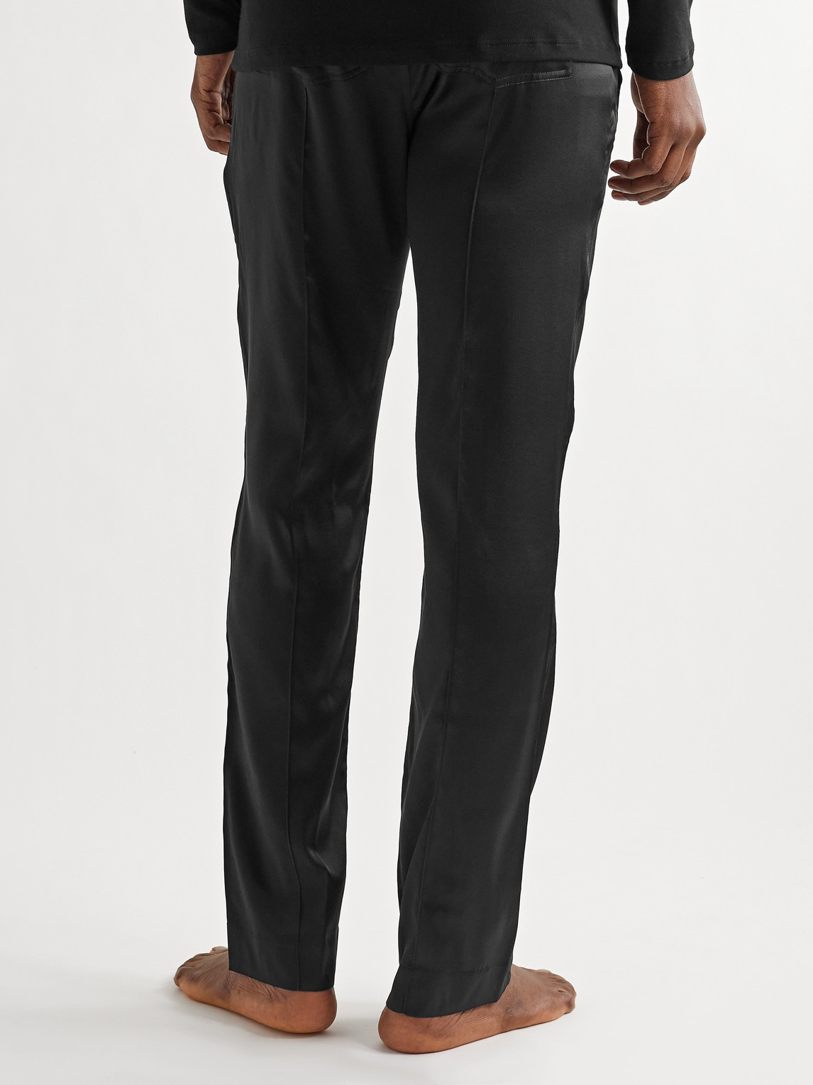 Shop Tom Ford Velvet-trimmed Stretch-silk Satin Pyjama Trousers In Black