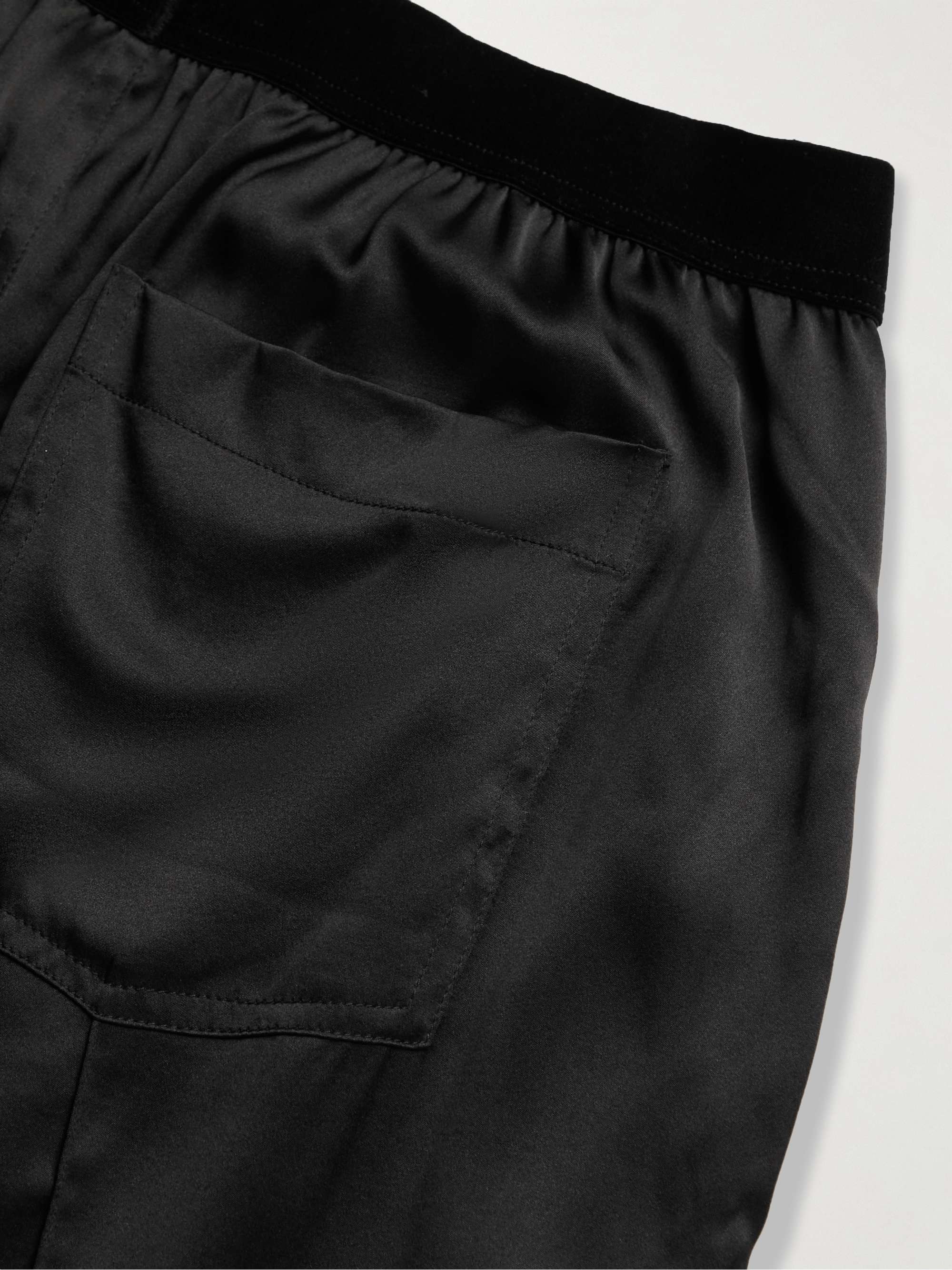 TOM FORD Pantaloni da pigiama in raso di seta stretch con finiture in velluto