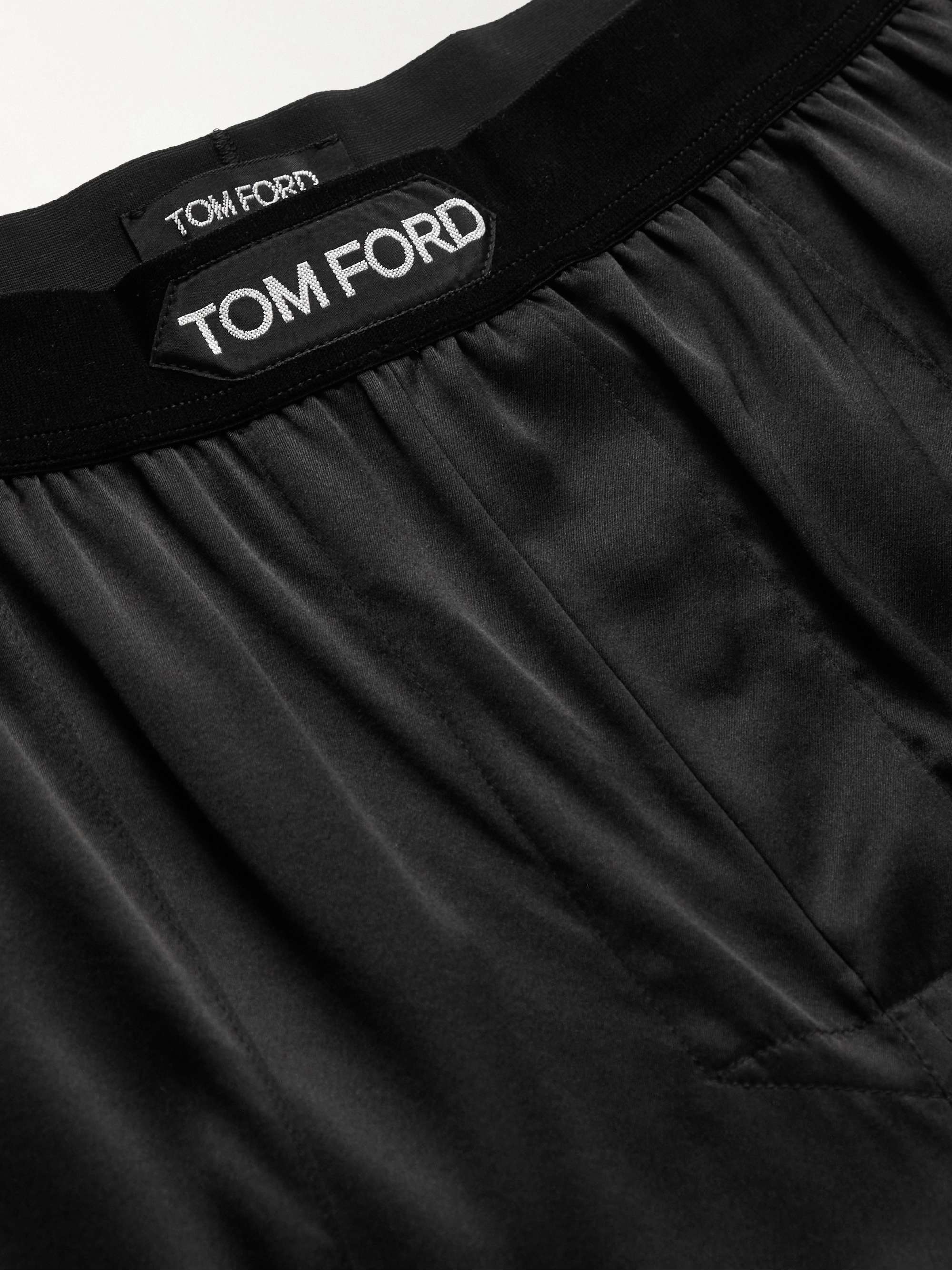 TOM FORD Pantaloni da pigiama in raso di seta stretch con finiture in velluto