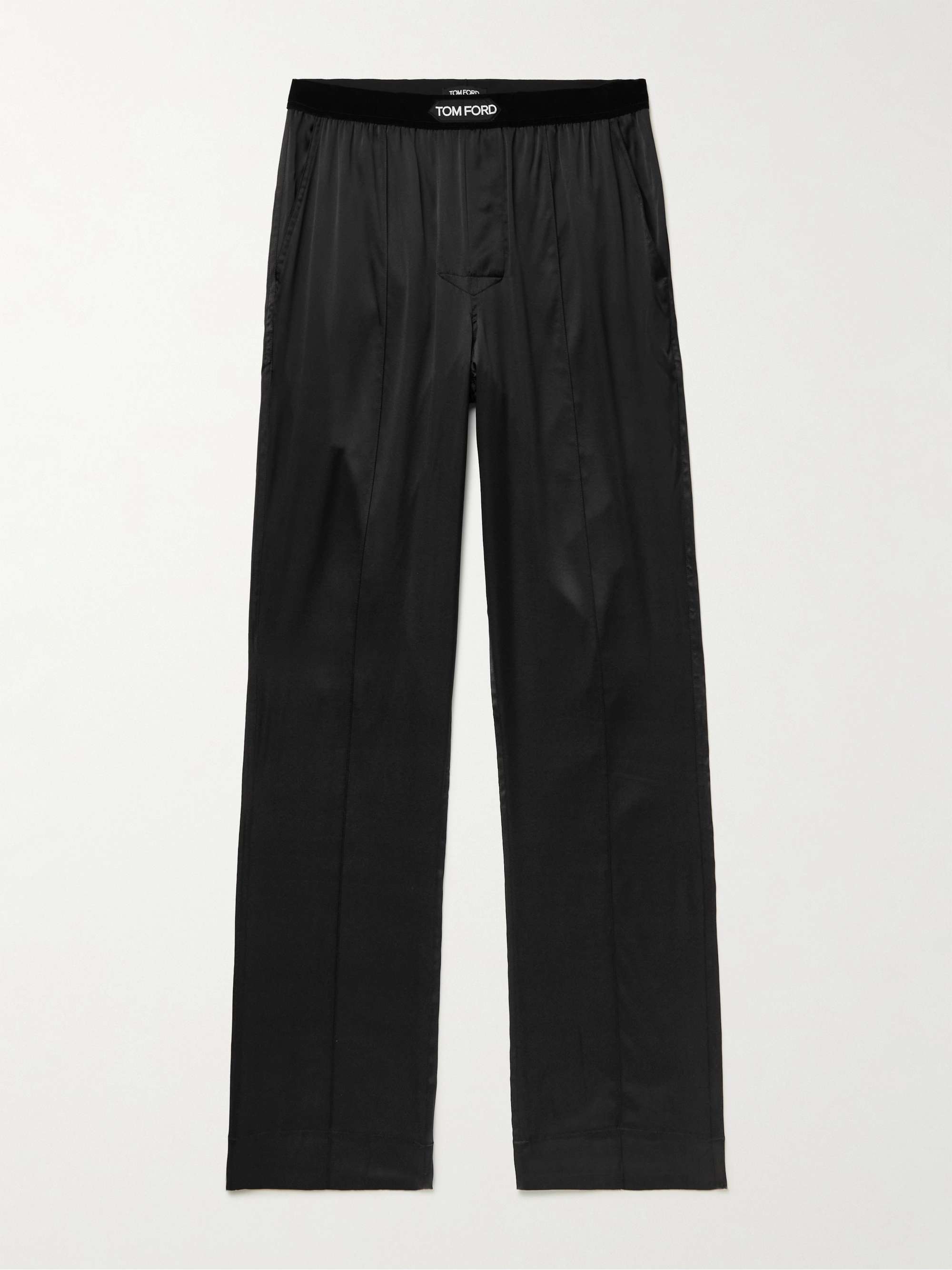 TOM FORD Velvet-Trimmed Stretch-Silk Satin Pyjama Trousers | MR PORTER