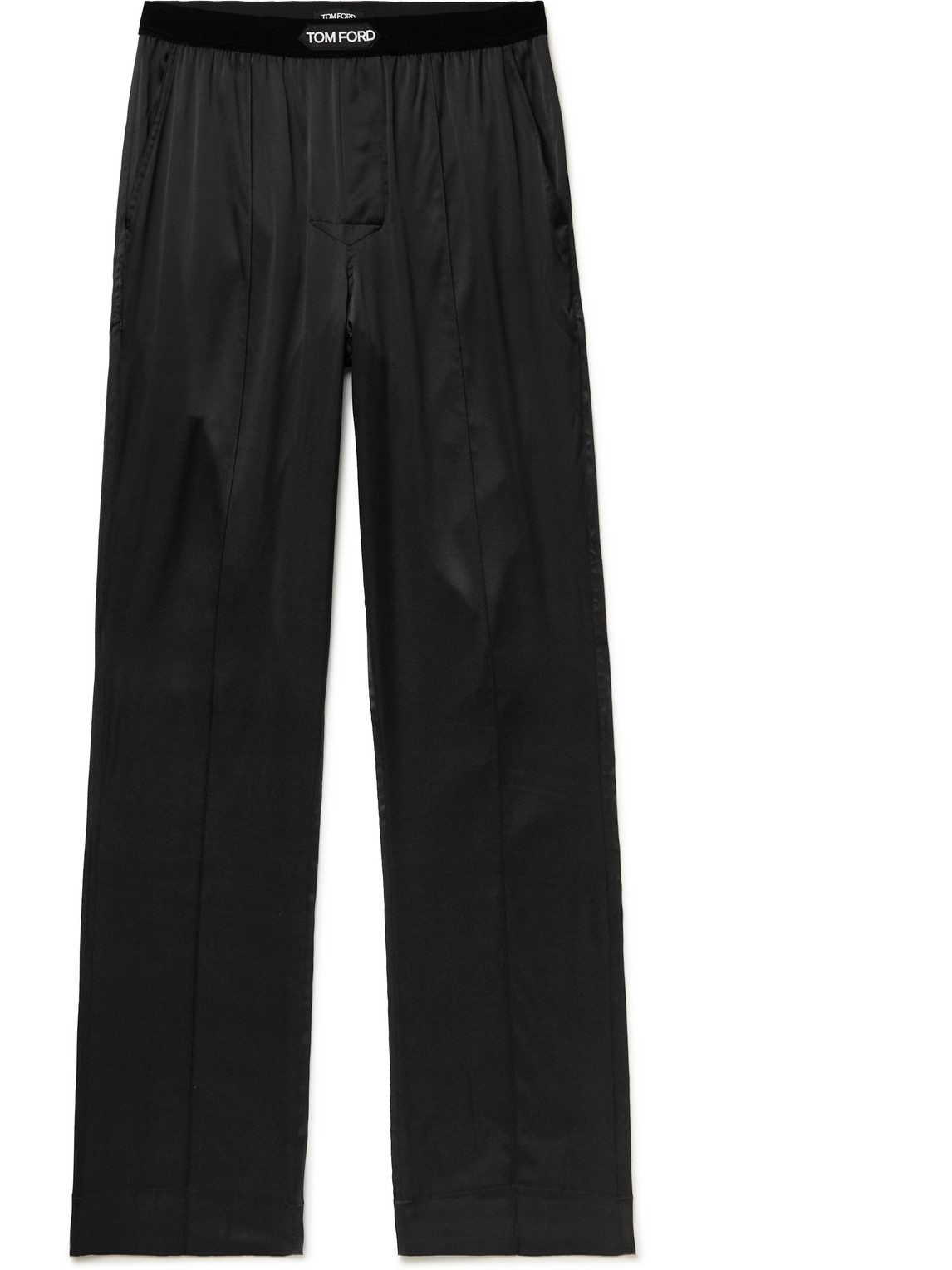 Tom Ford Velvet-trimmed Stretch-silk Satin Pyjama Trousers In Black