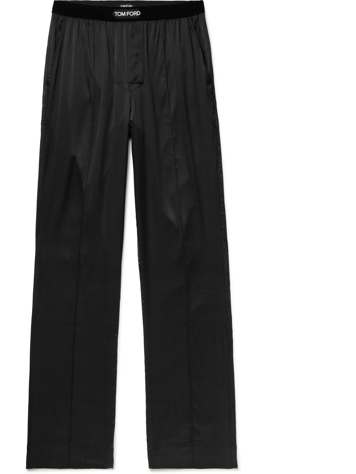 Velvet-Trimmed Stretch-Silk Satin Pyjama Trousers