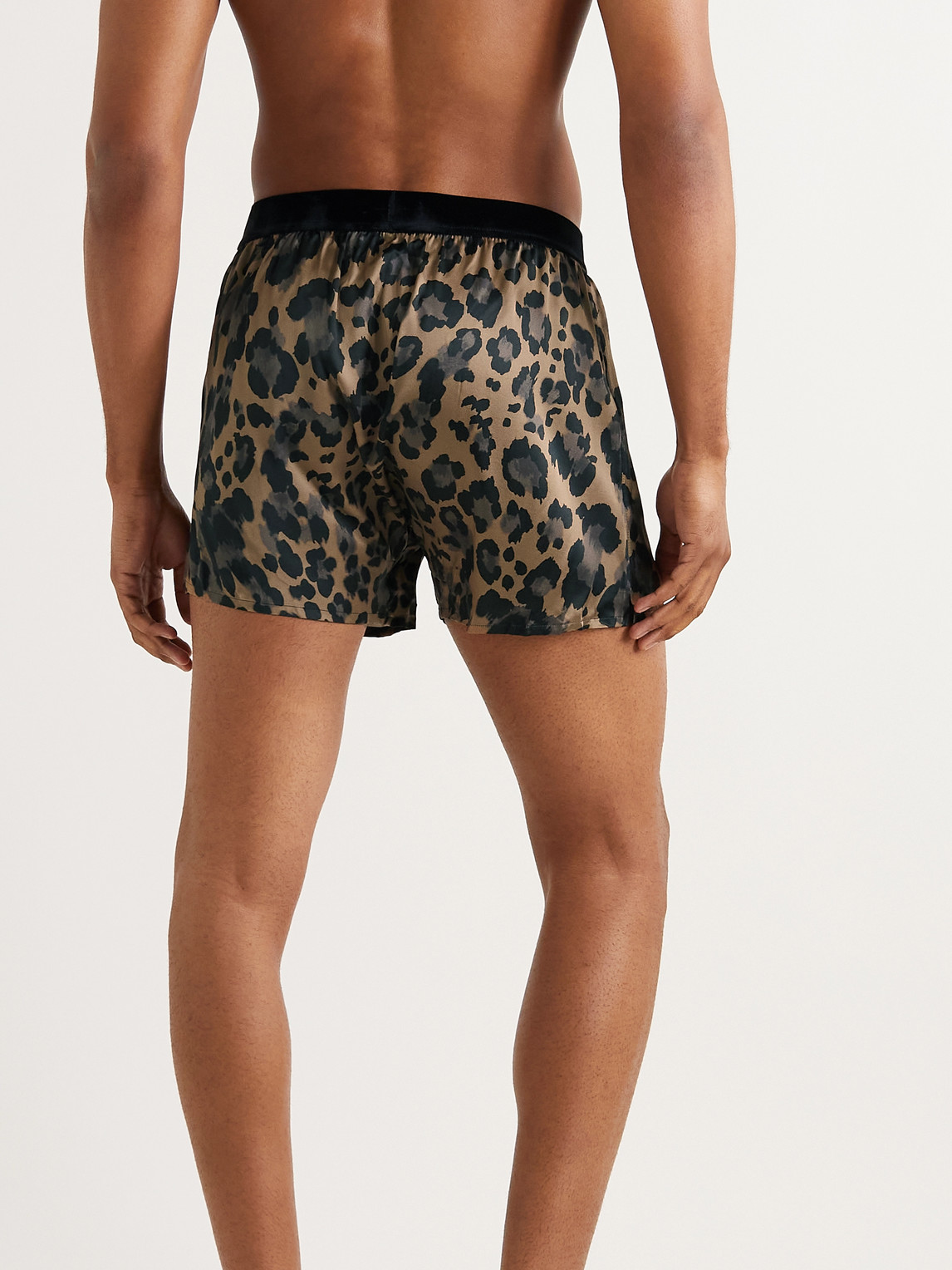 Shop Tom Ford Velvet-trimmed Leopard-print Silk-satin Boxer Briefs In Brown