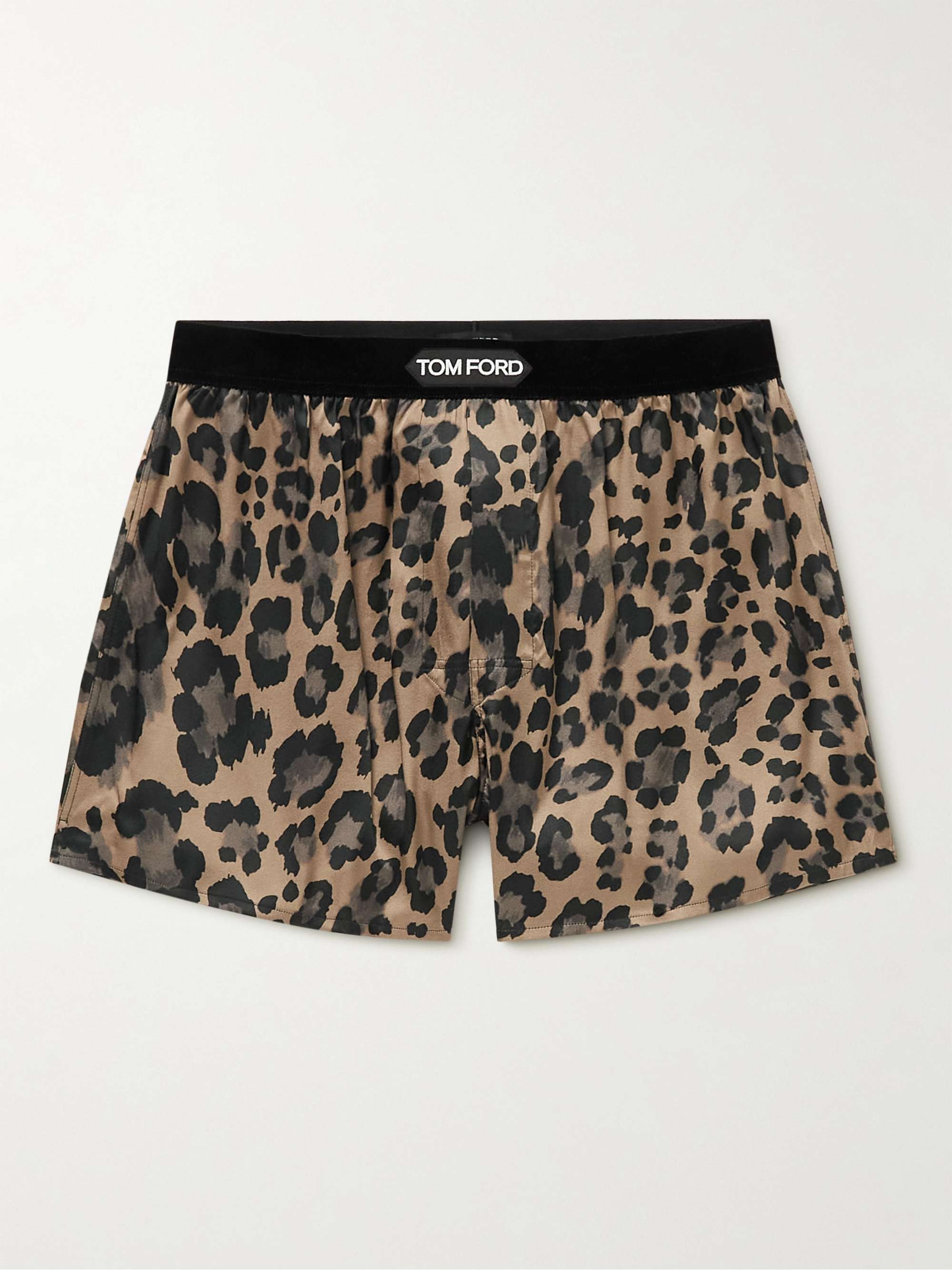 Tom Ford Leopard Print Stretch Silk Boxers in Ink at Nordstrom, Size X-Large