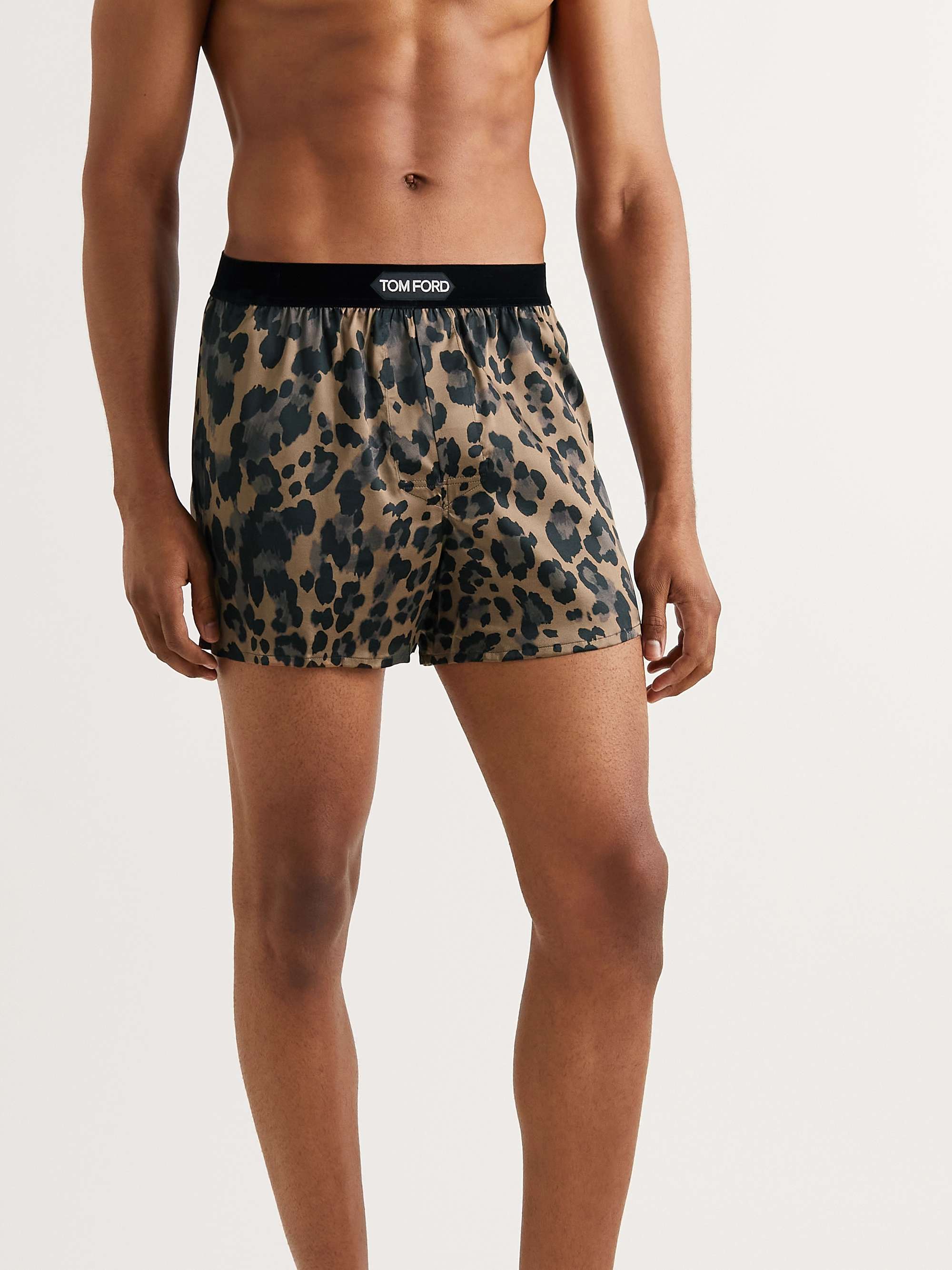 Velvet-Trimmed Leopard-Print Silk-Satin Boxer Briefs