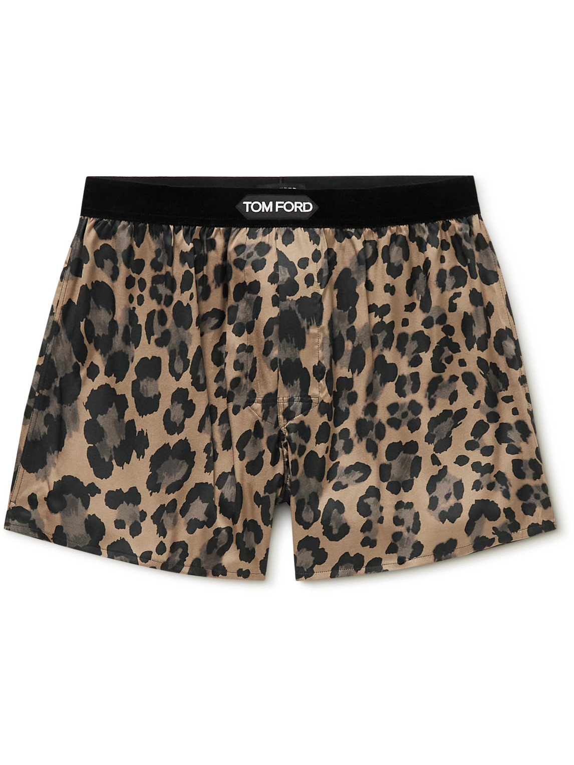 Shop Tom Ford Velvet-trimmed Leopard-print Silk-satin Boxer Briefs In Brown