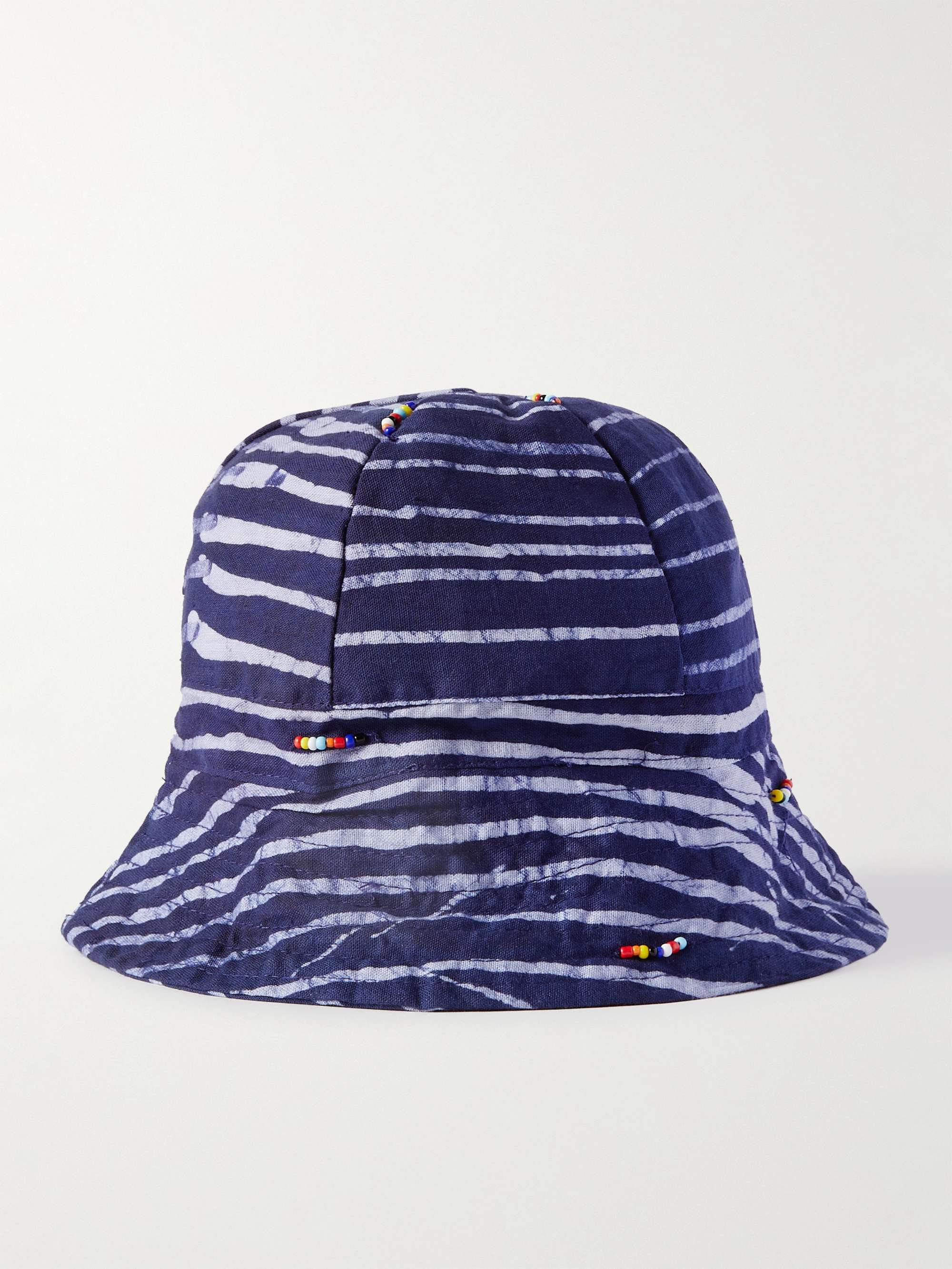POST-IMPERIAL Beaded Striped Indigo-Dyed Cotton Bucket Hat