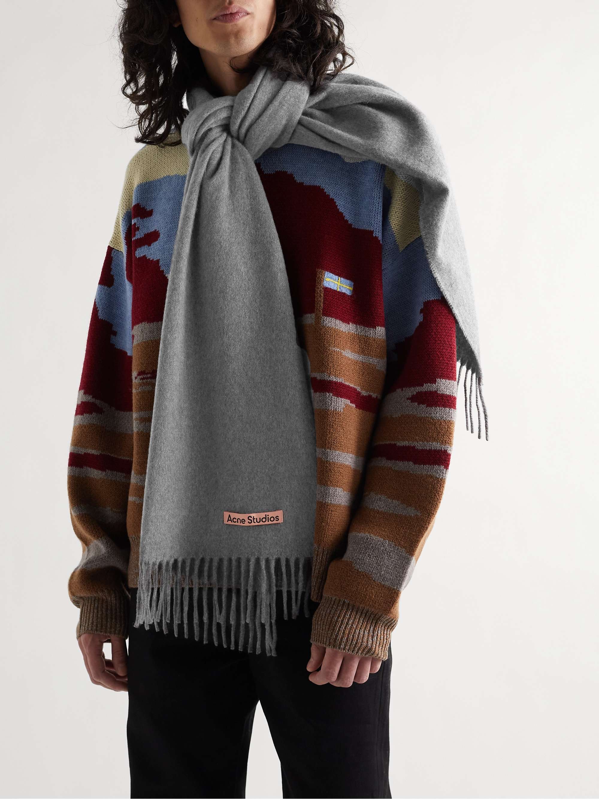 ACNE STUDIOS Canada Logo-Detailed Fringed Cashmere Scarf