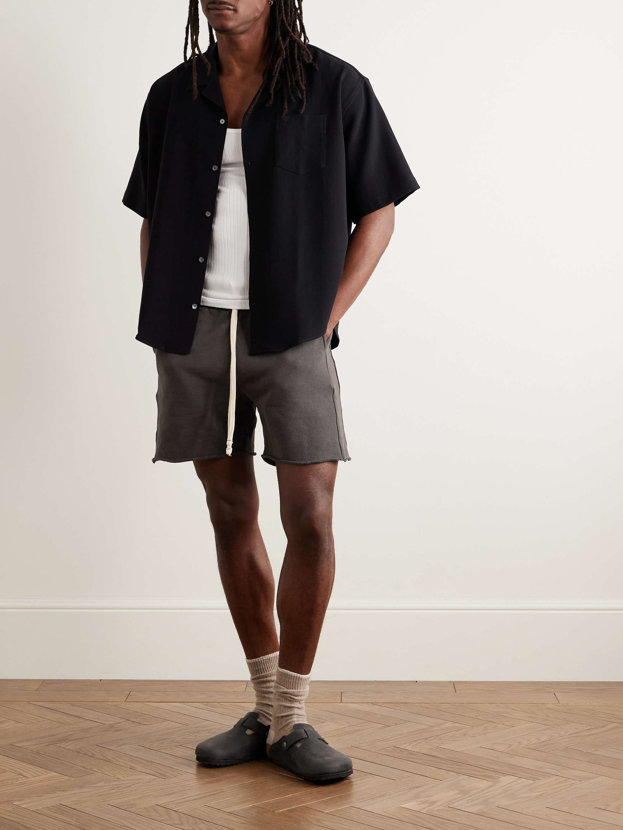 LES TIEN Garment-Dyed Fleece-Back Cotton-Jersey Drawstring Shorts
