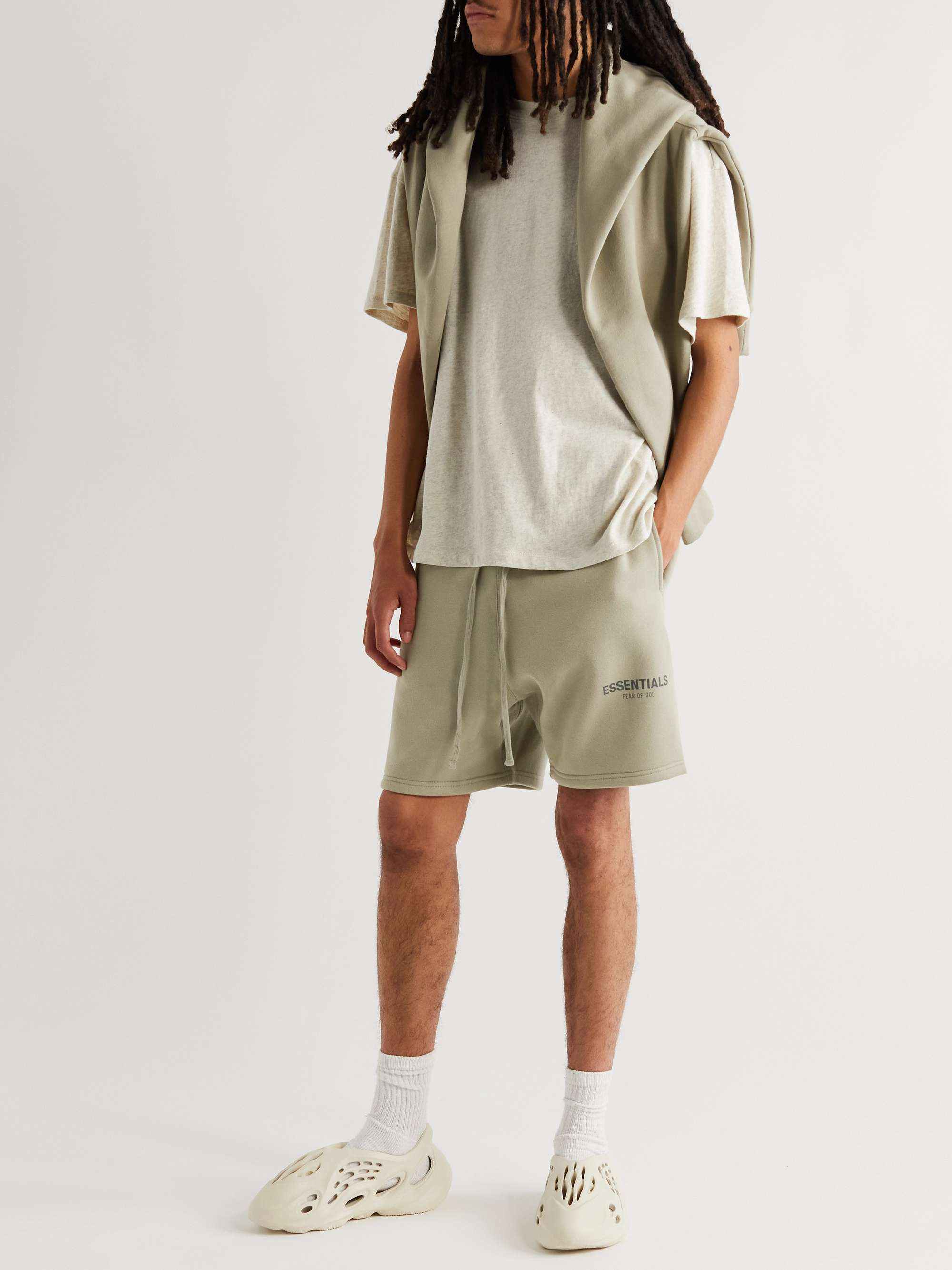 FEAR OF GOD ESSENTIALS Wide-Leg Logo-Print Cotton-Blend Jersey Drawstring Shorts