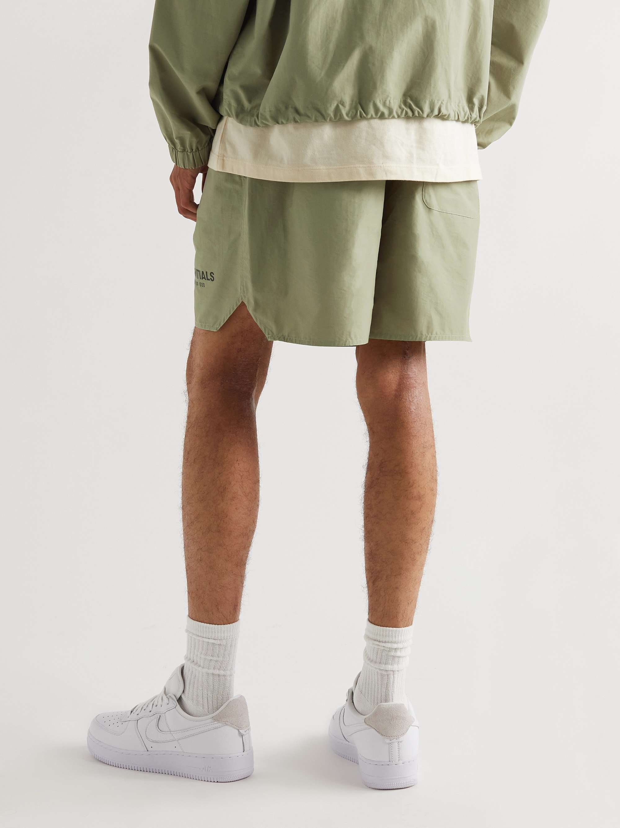 FEAR OF GOD ESSENTIALS Wide-Leg Logo-Print Cotton-Blend Shell Drawstring Shorts