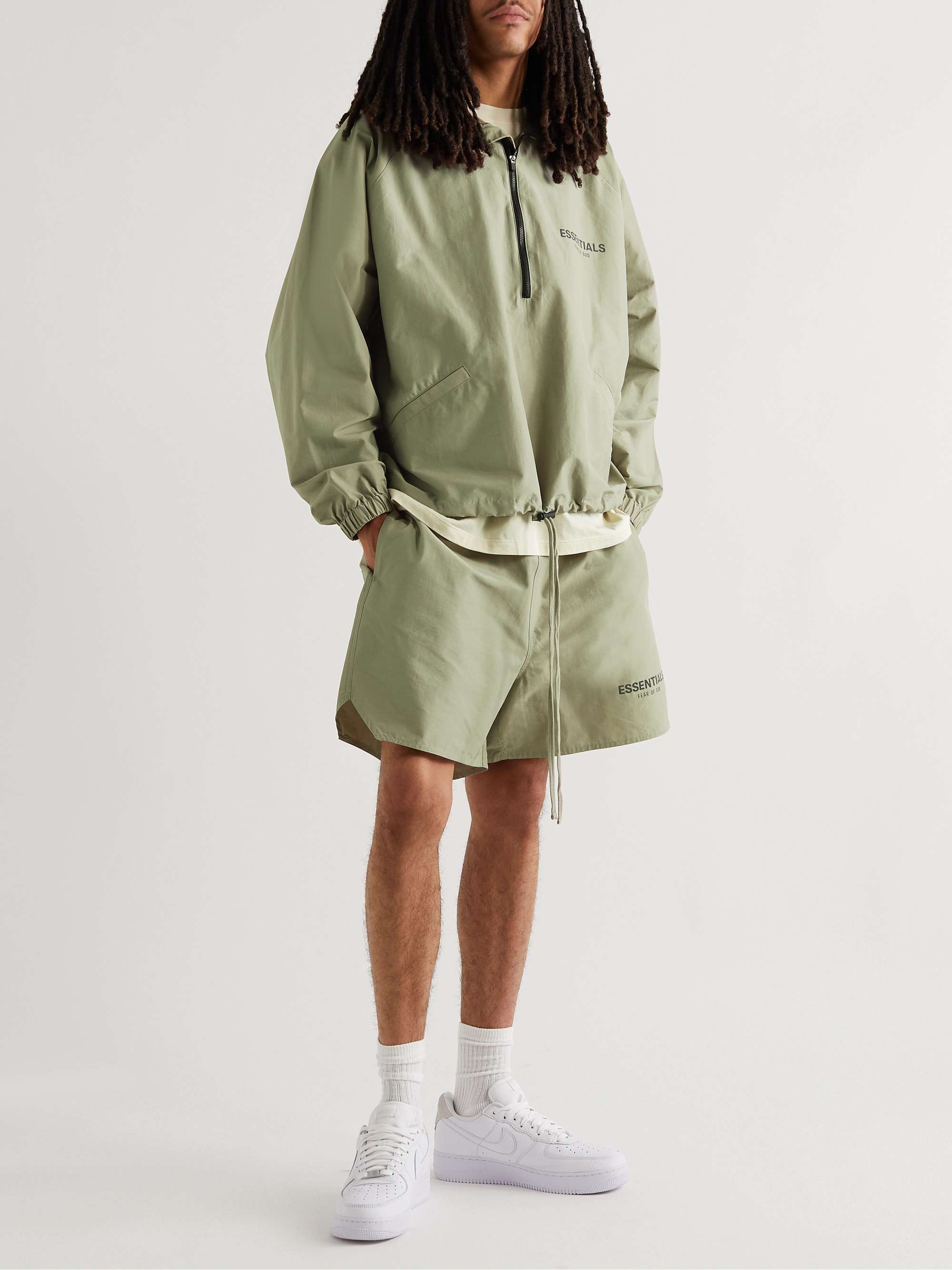 FEAR OF GOD ESSENTIALS Wide-Leg Logo-Print Cotton-Blend Shell Drawstring Shorts