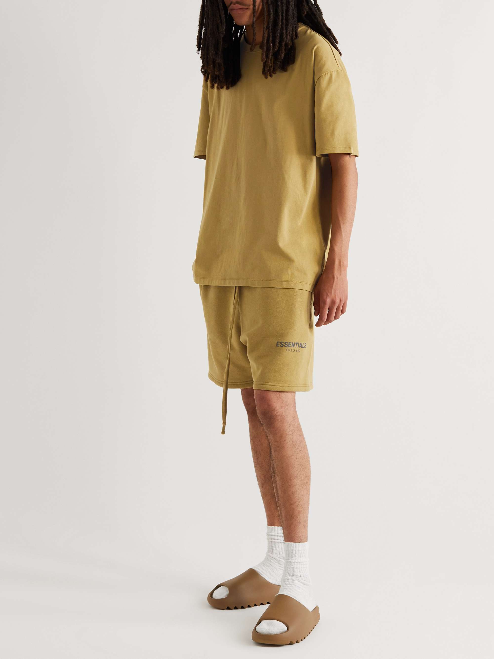 FEAR OF GOD ESSENTIALS Wide-Leg Logo-Print Cotton-Blend Jersey Drawstring Shorts
