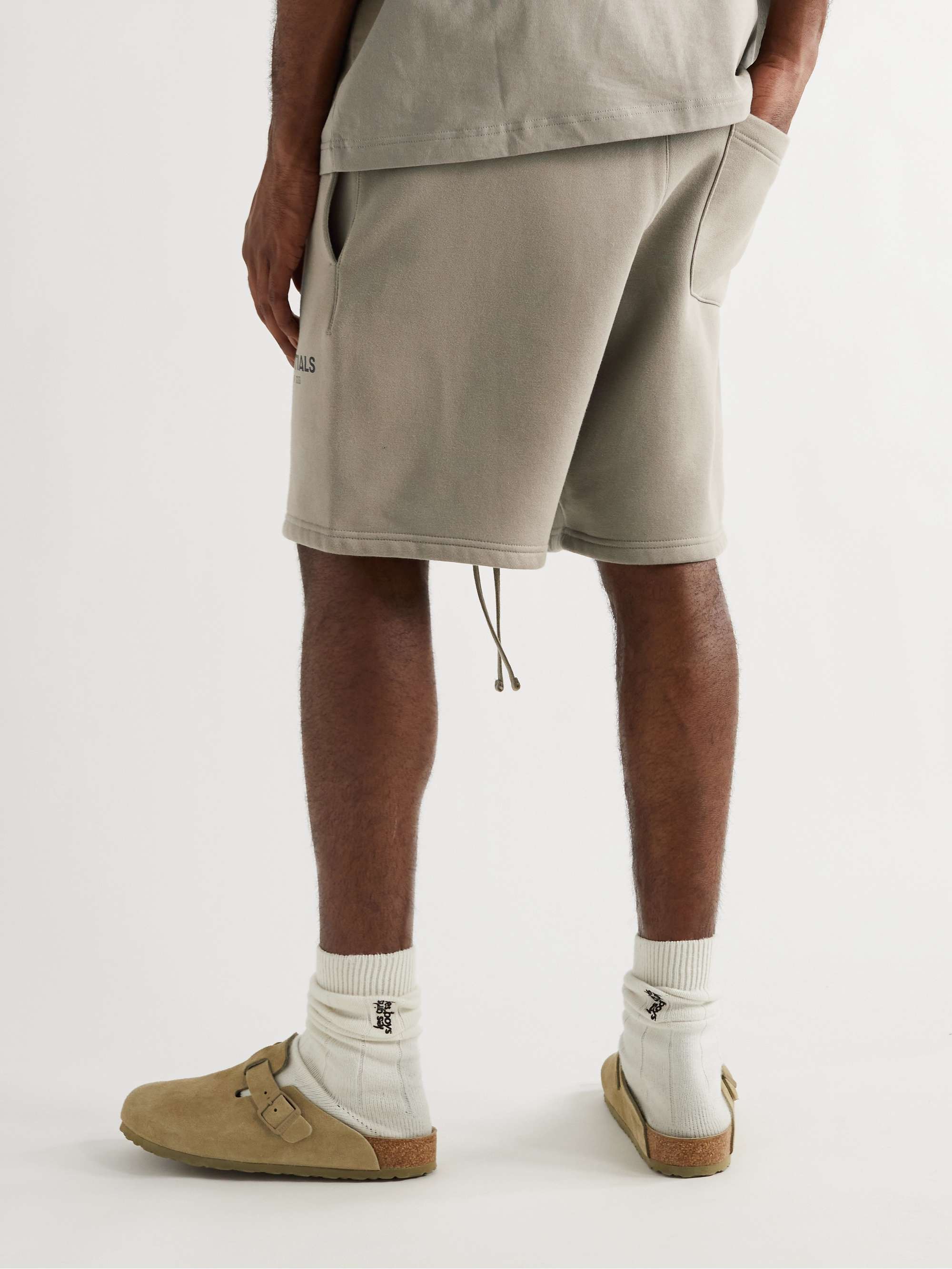 FEAR OF GOD ESSENTIALS Wide-Leg Logo-Print Cotton-Blend Jersey Drawstring Shorts