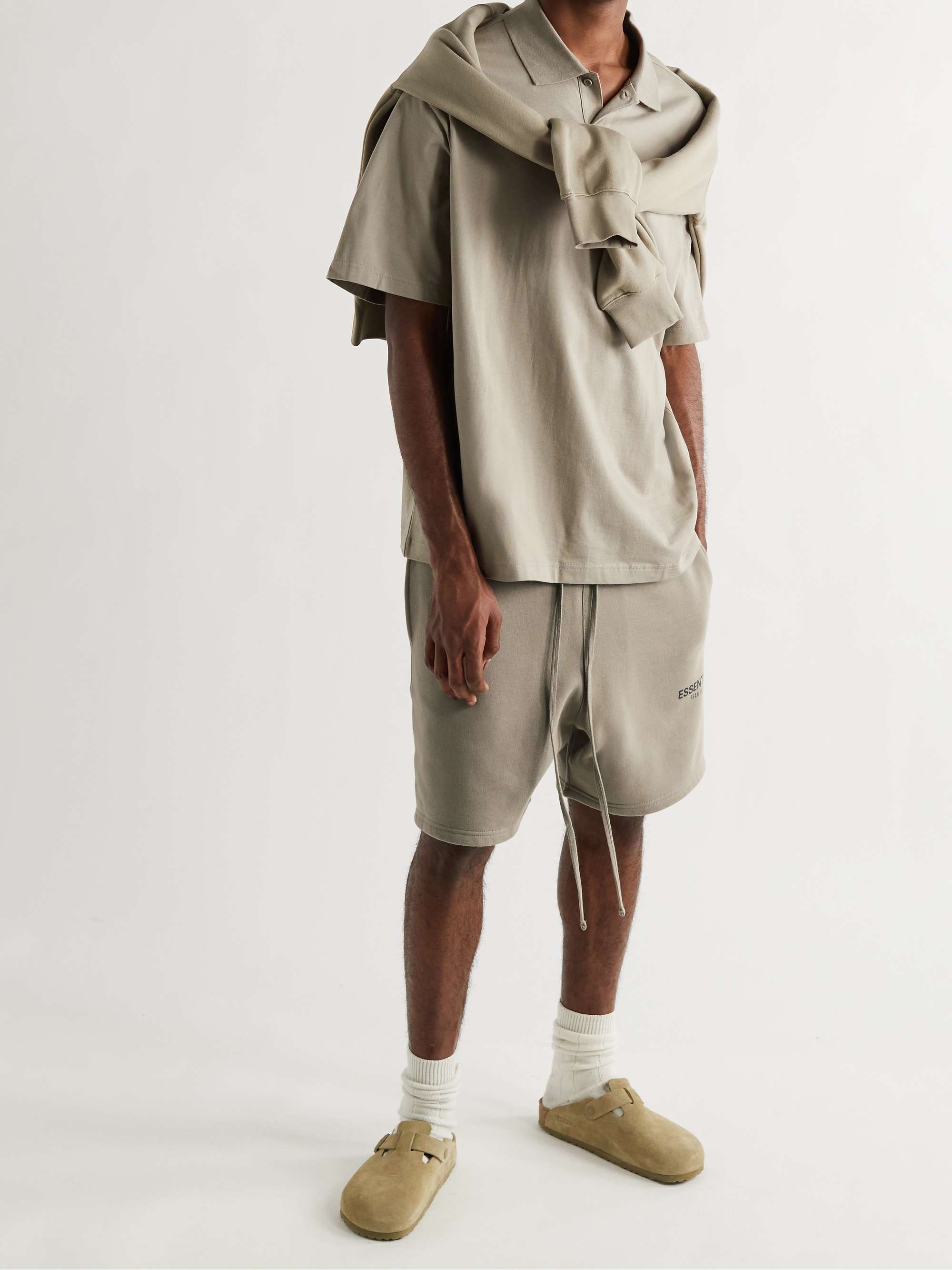 FEAR OF GOD ESSENTIALS Wide-Leg Logo-Print Cotton-Blend Jersey Drawstring Shorts